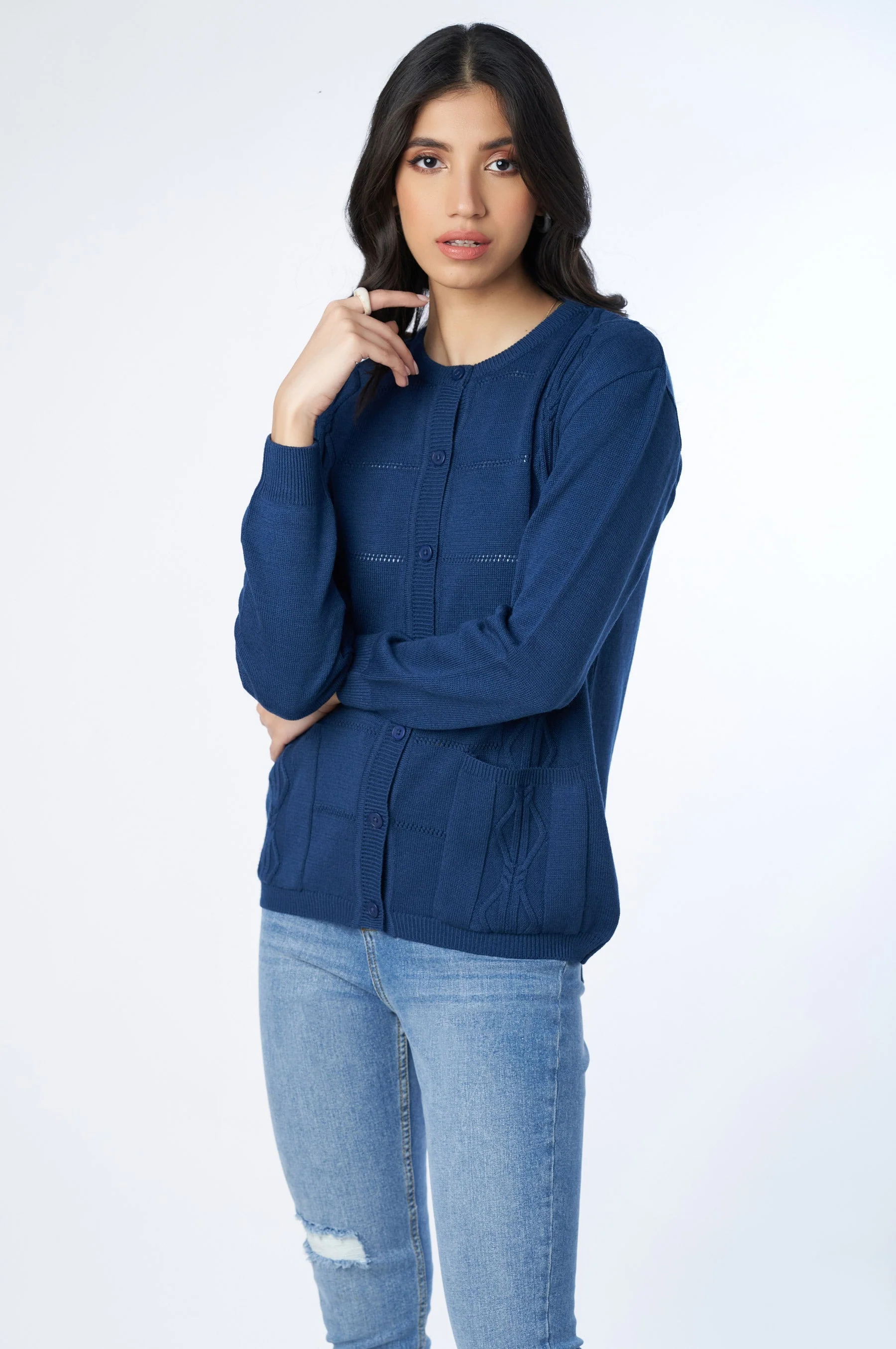 Classic Knitted Cardigan - Navy - Image 3