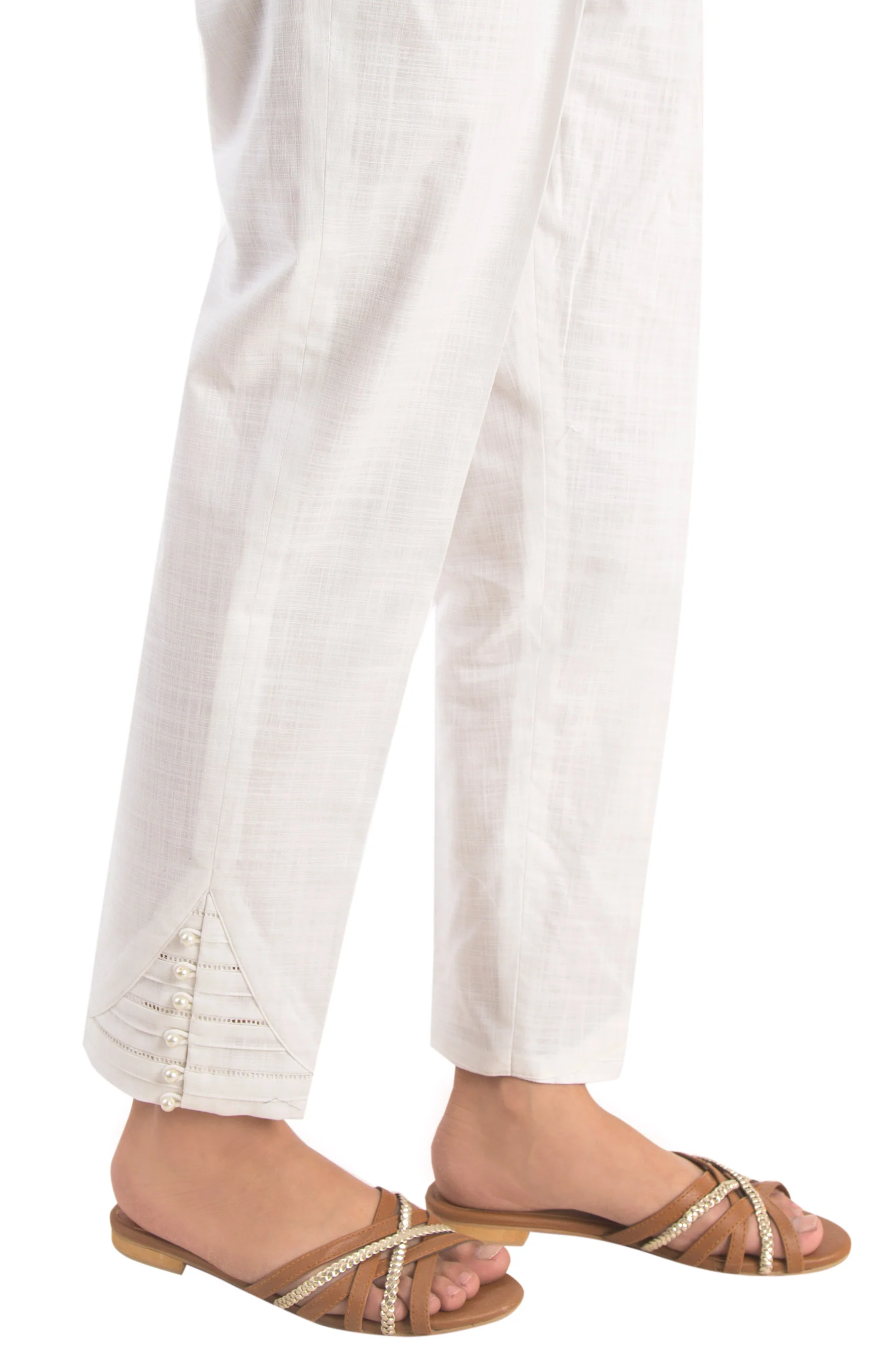 Embellished Cigarette Pants - White