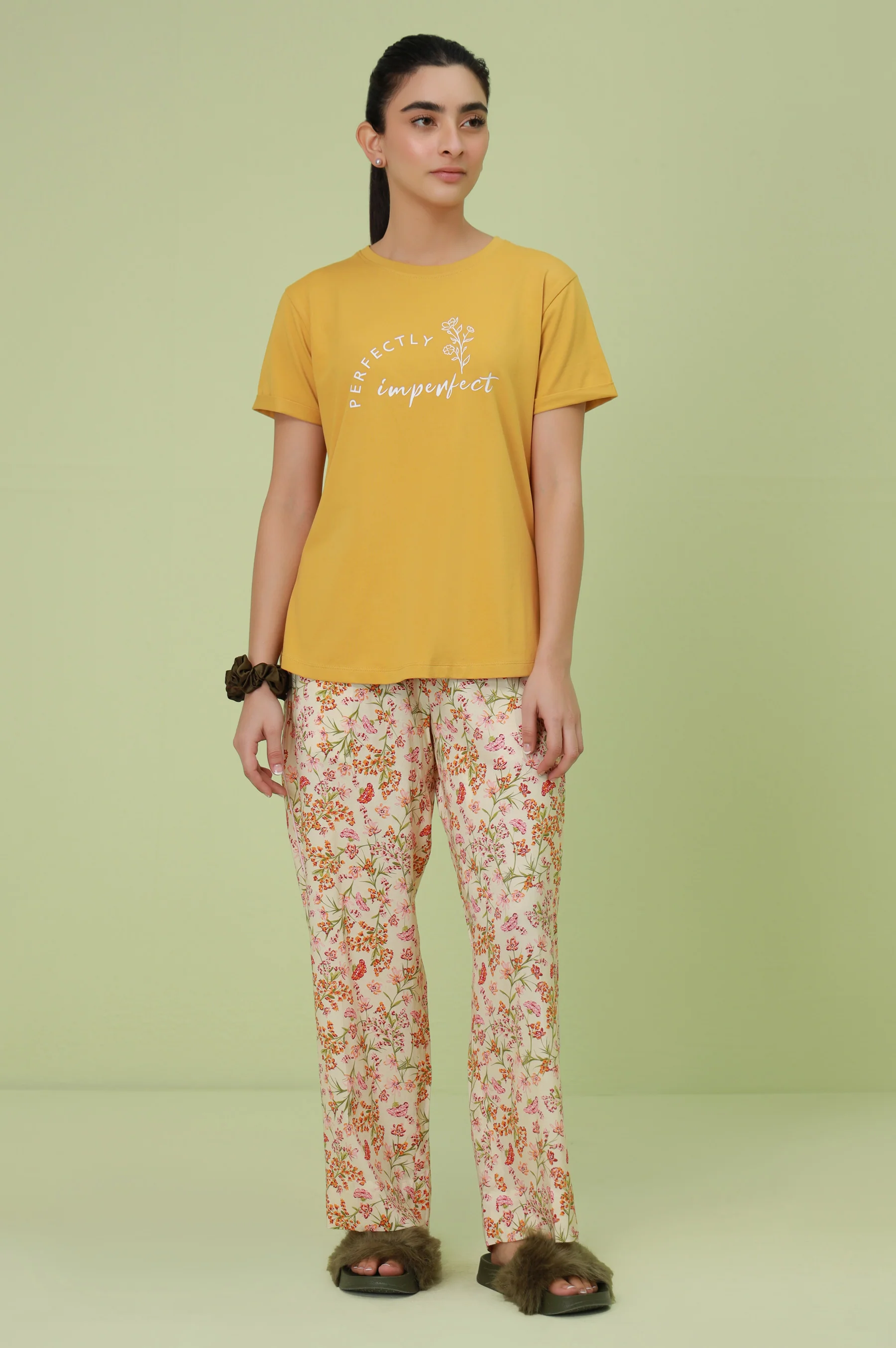 Crew Neck Half Sleeves Tee - Mustard - Image 6