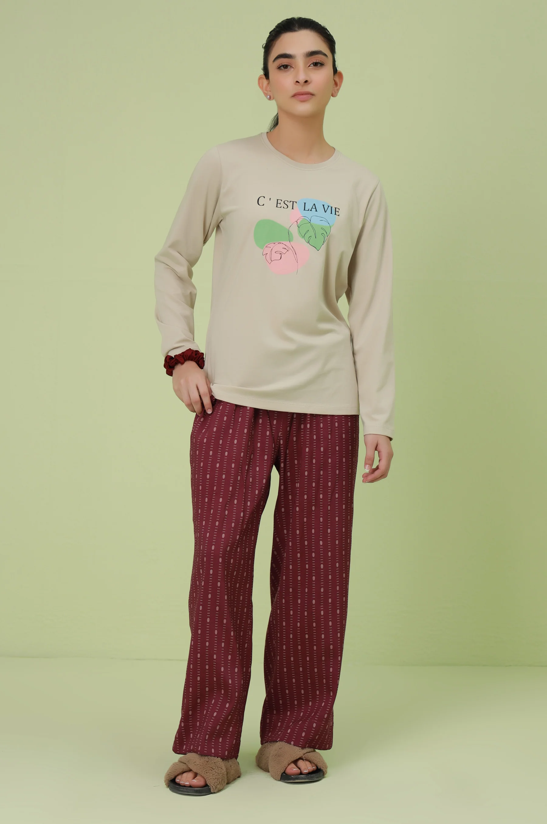 Crew Neck Full Sleeves Tee - Beige