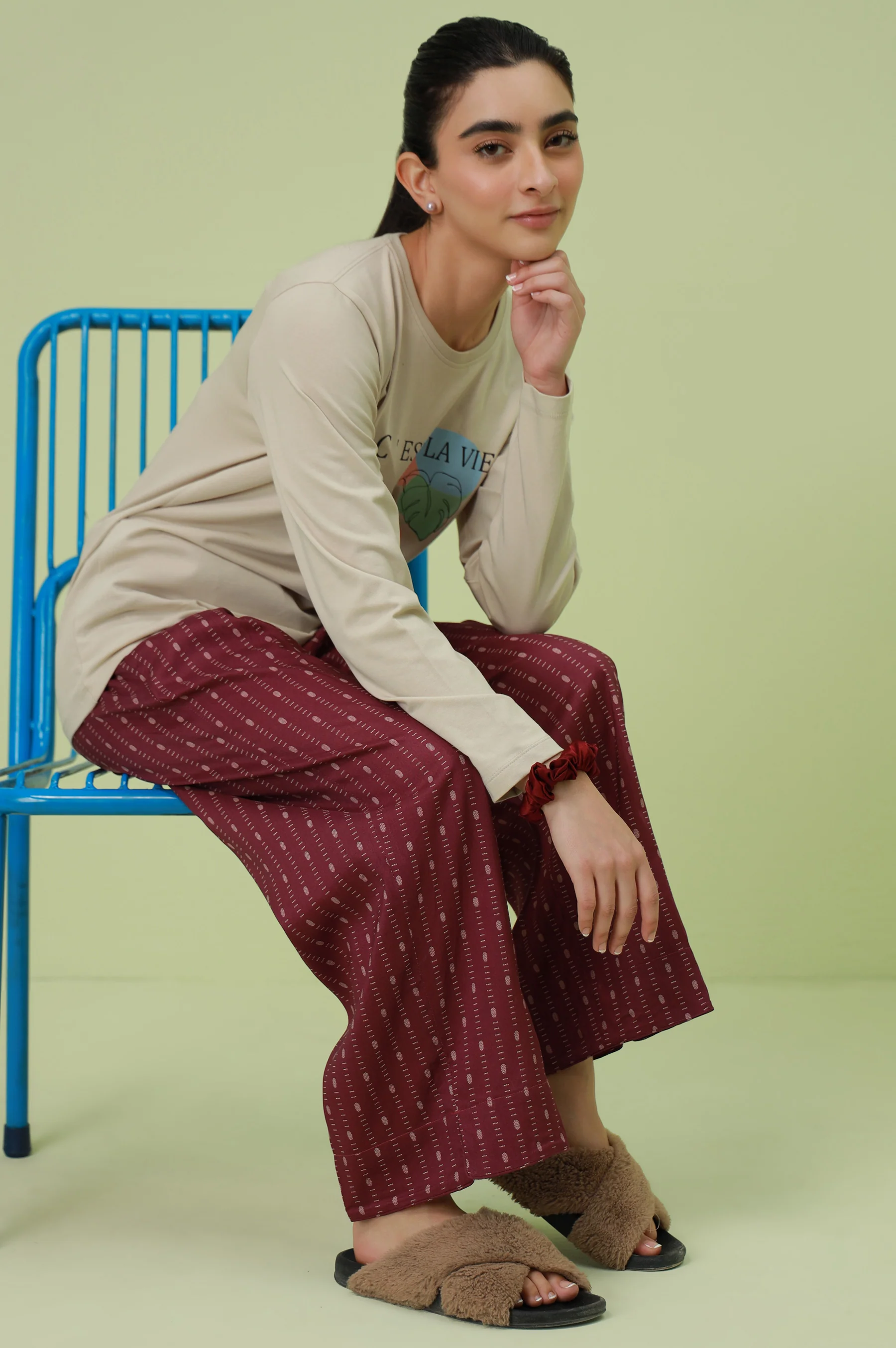 Crew Neck Full Sleeves Tee - Beige - Image 2