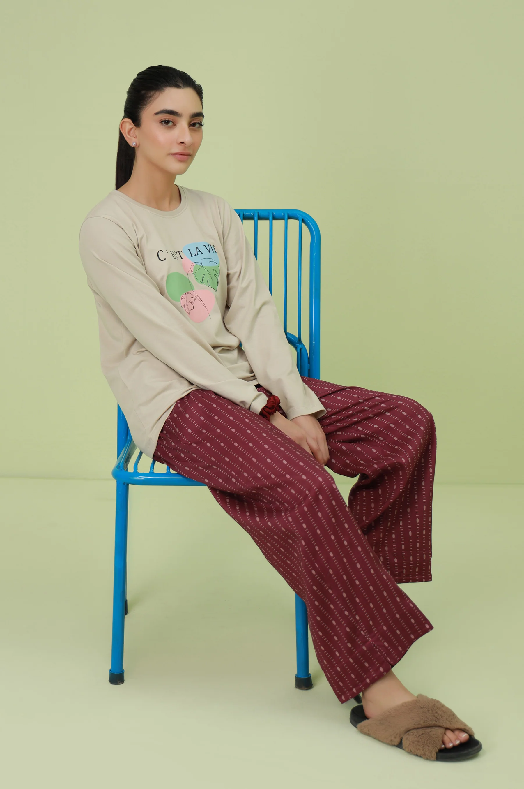Crew Neck Full Sleeves Tee - Beige - Image 5