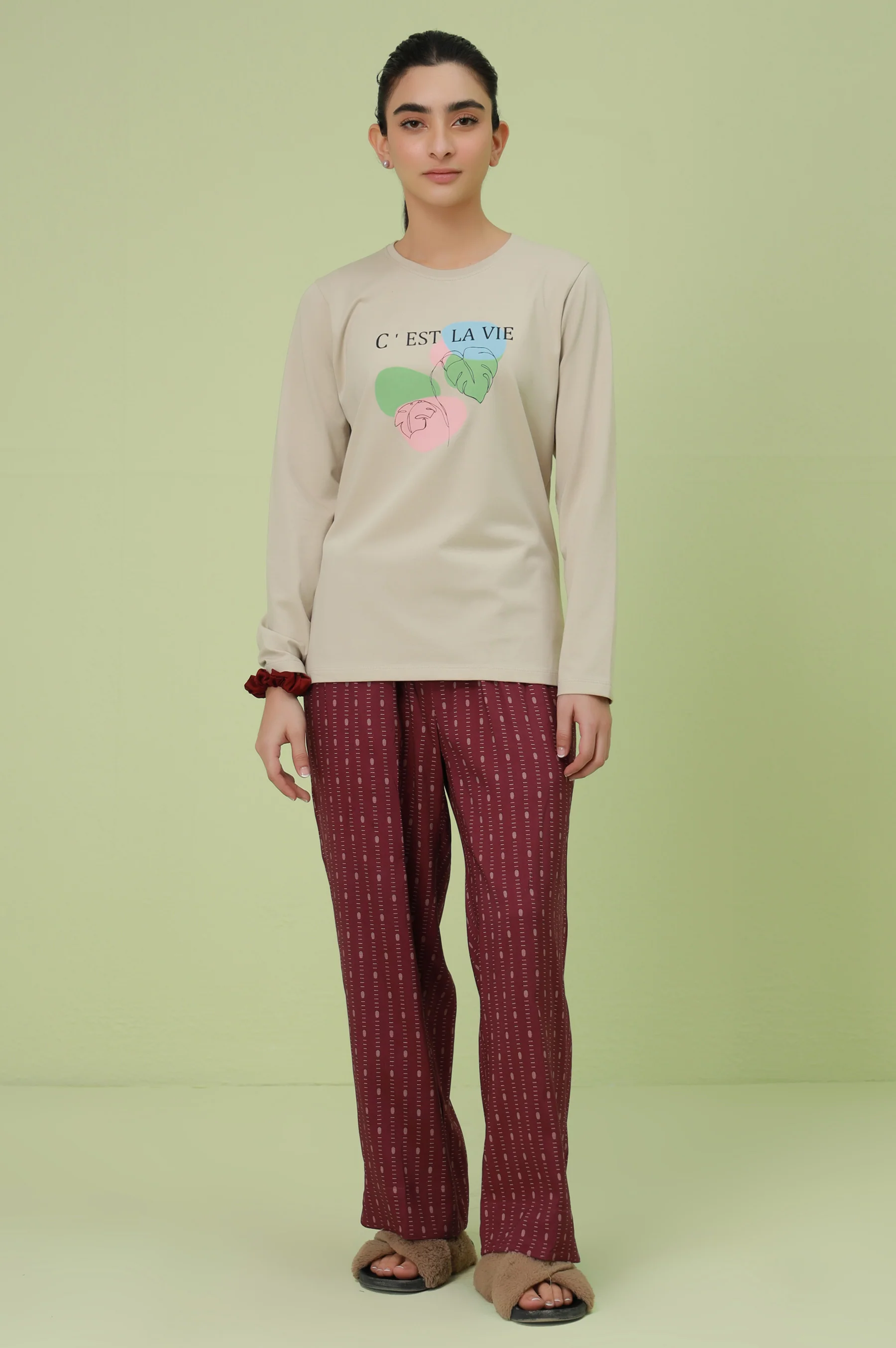 Crew Neck Full Sleeves Tee - Beige - Image 6