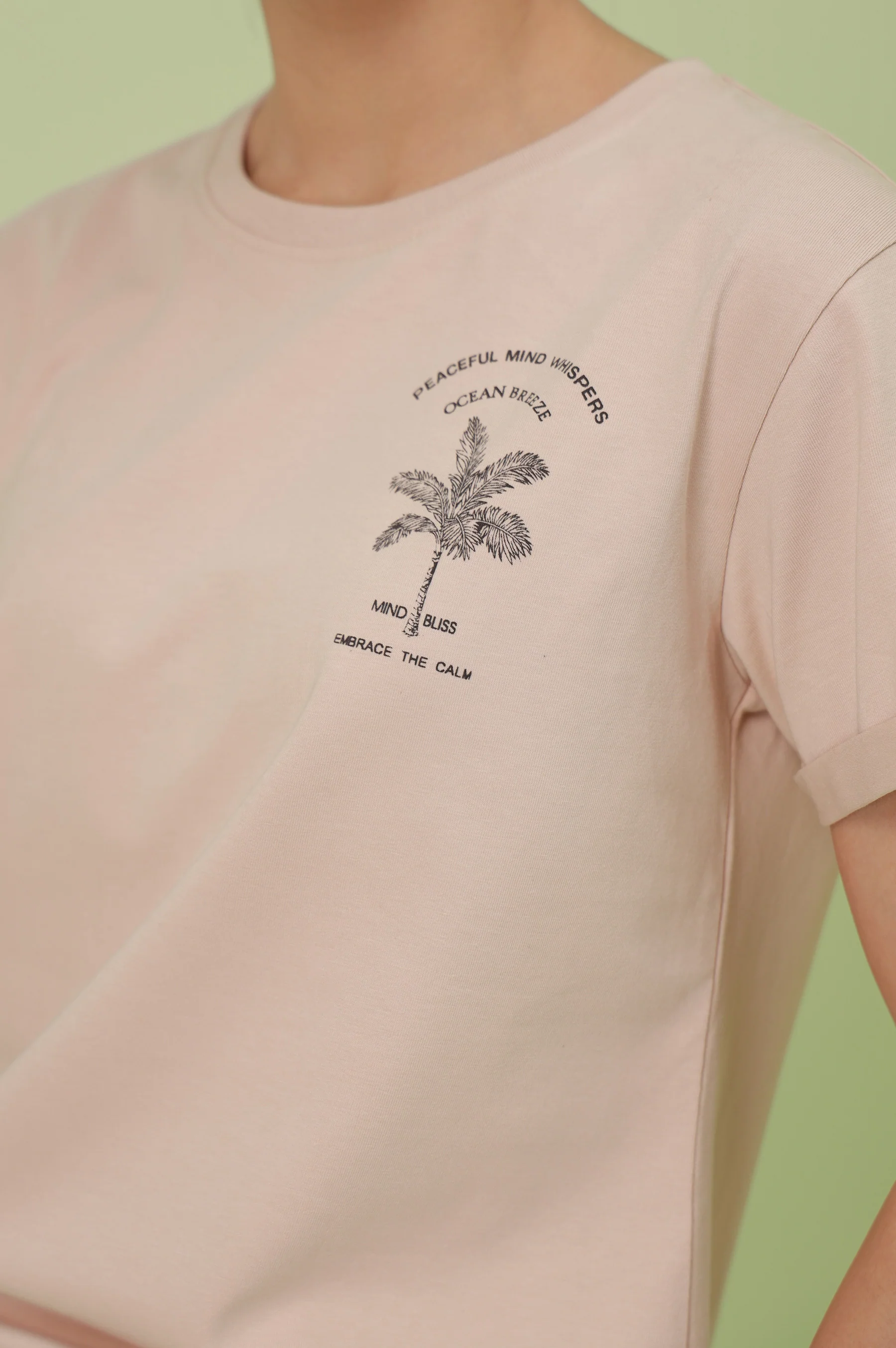 Crew Neck Half Sleeves Tee - Pink - Image 6