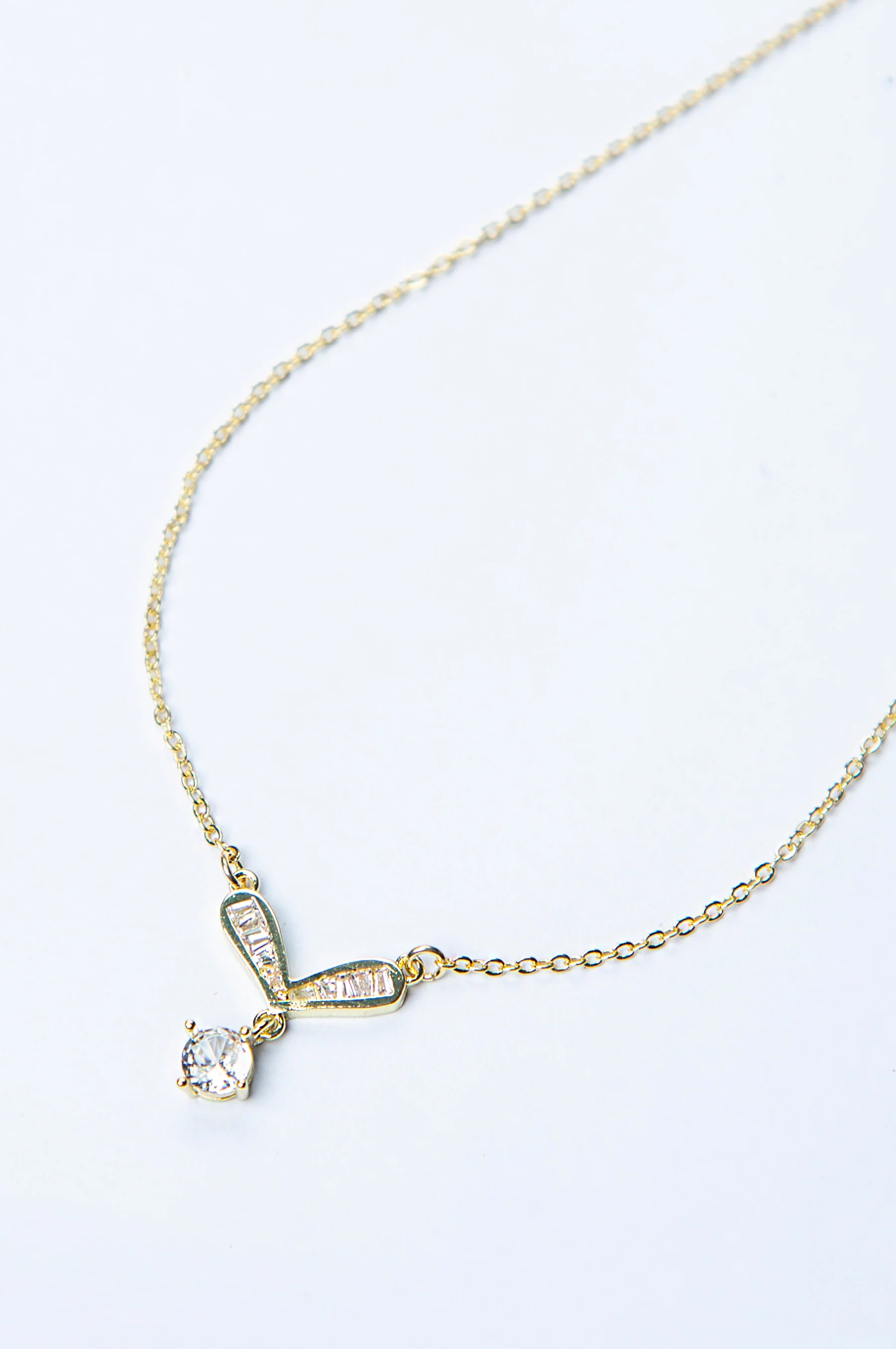 Gold-Plated Brass Necklace with White CZ