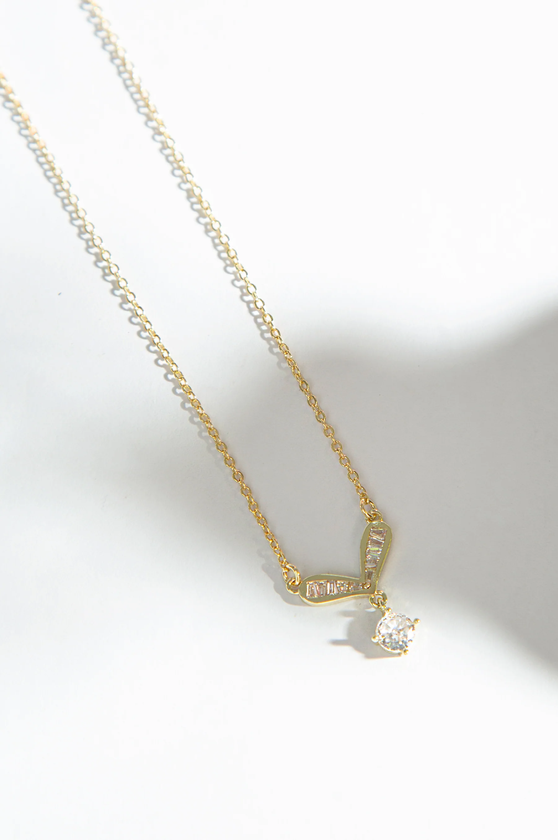 Gold-Plated Brass Necklace with White CZ - Image 2