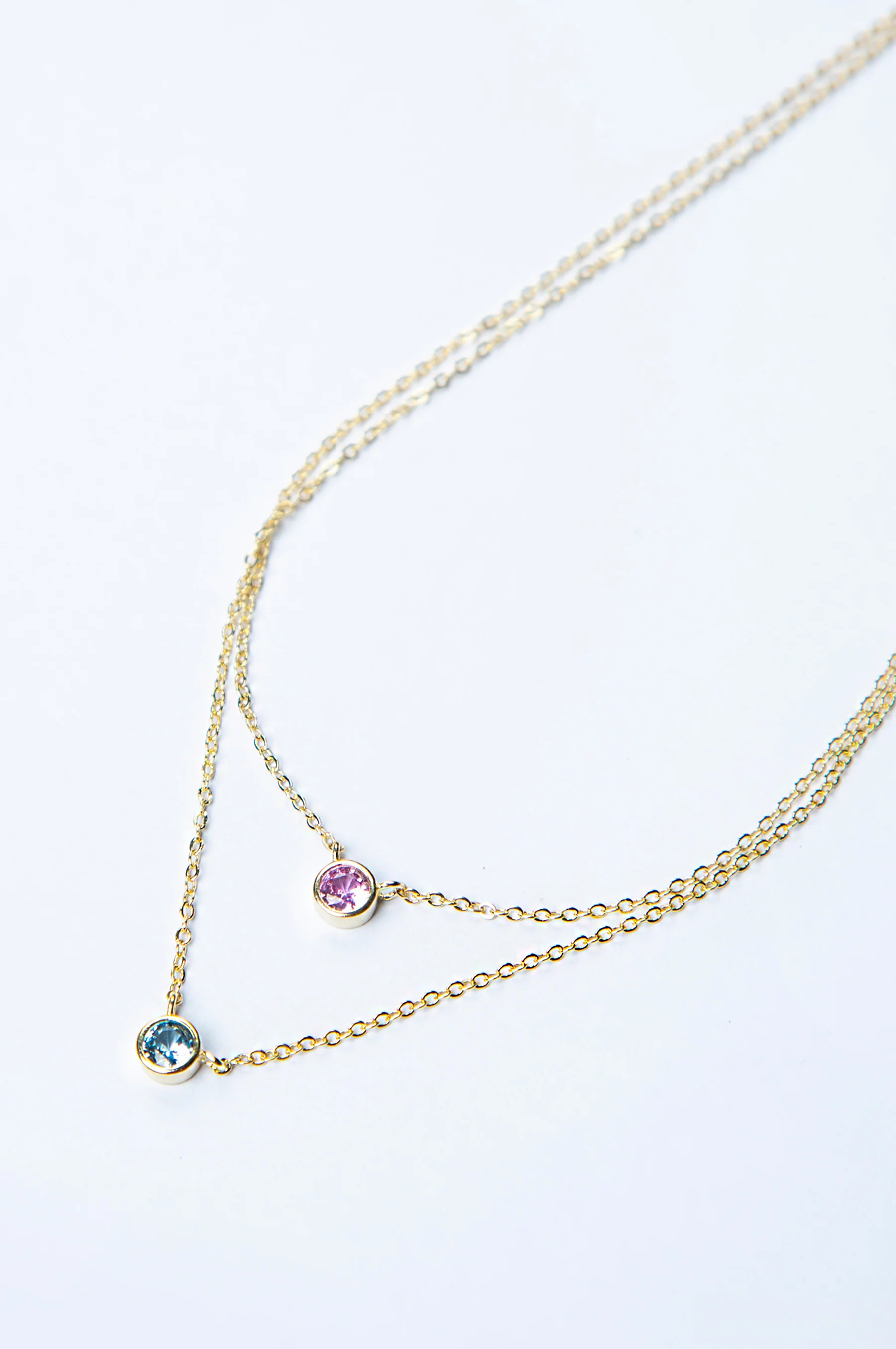 Rose & Green Stones Layered Necklace