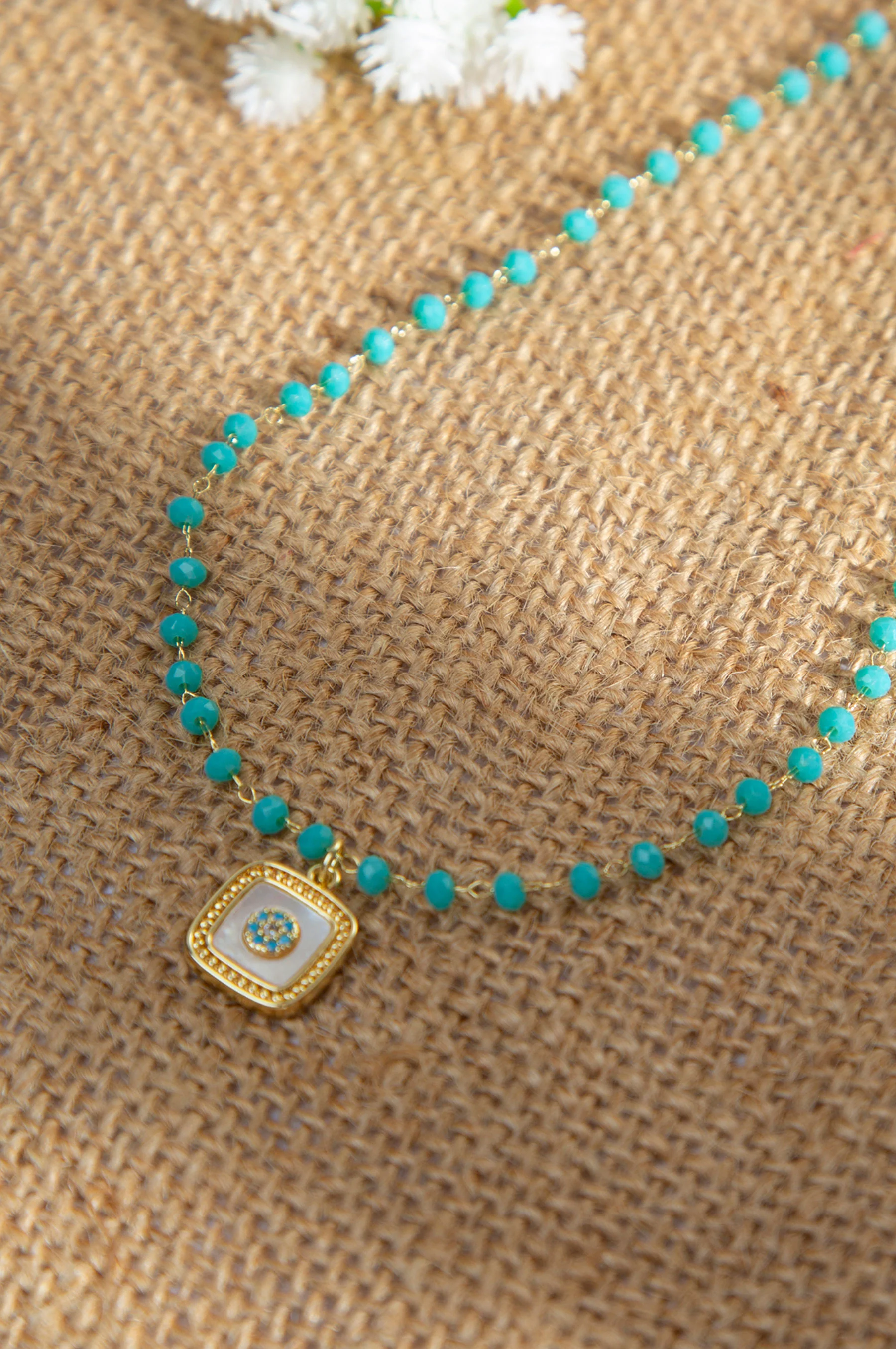 18K Gold-Plated Turquoise Pearl Necklace - Image 2