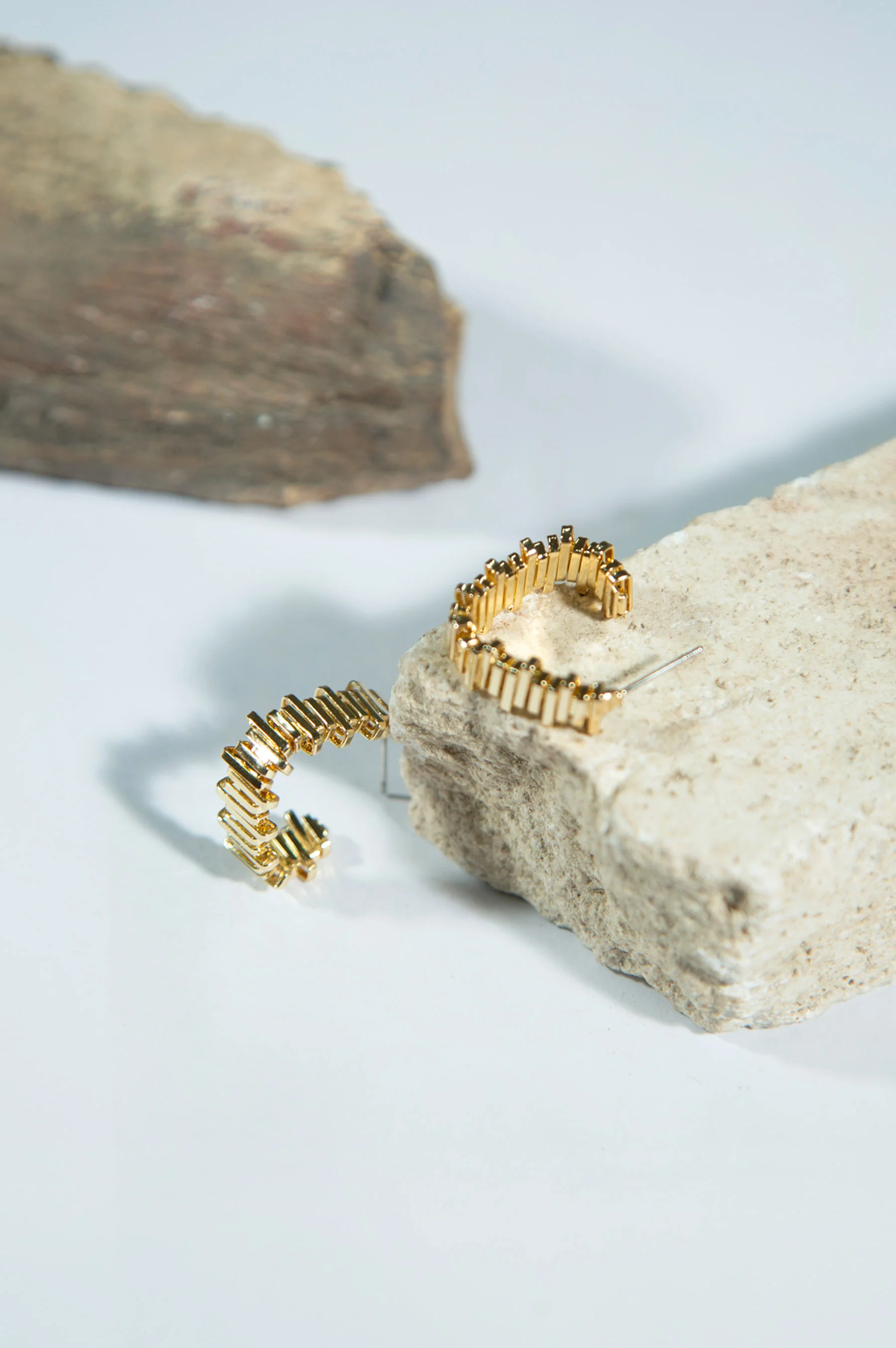 Gold Textured Hoop Earrings - Image 3