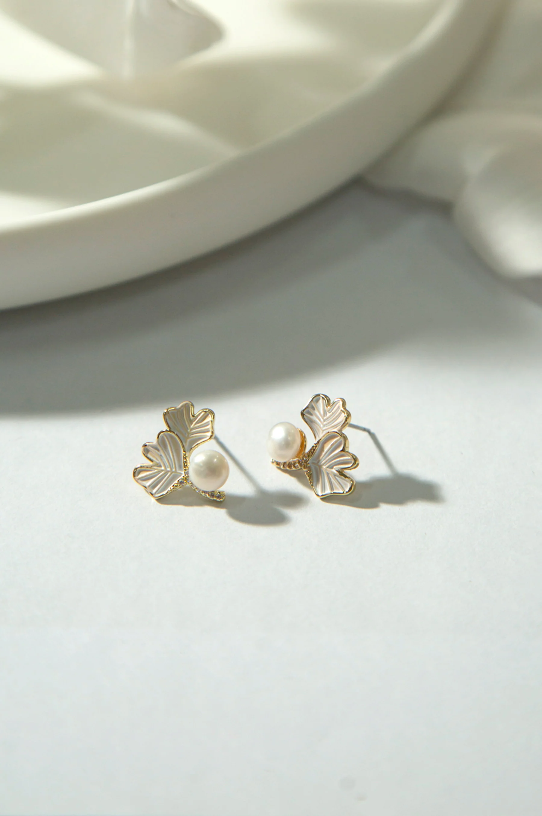 Pearl Earrings with Floral Design - Image 2