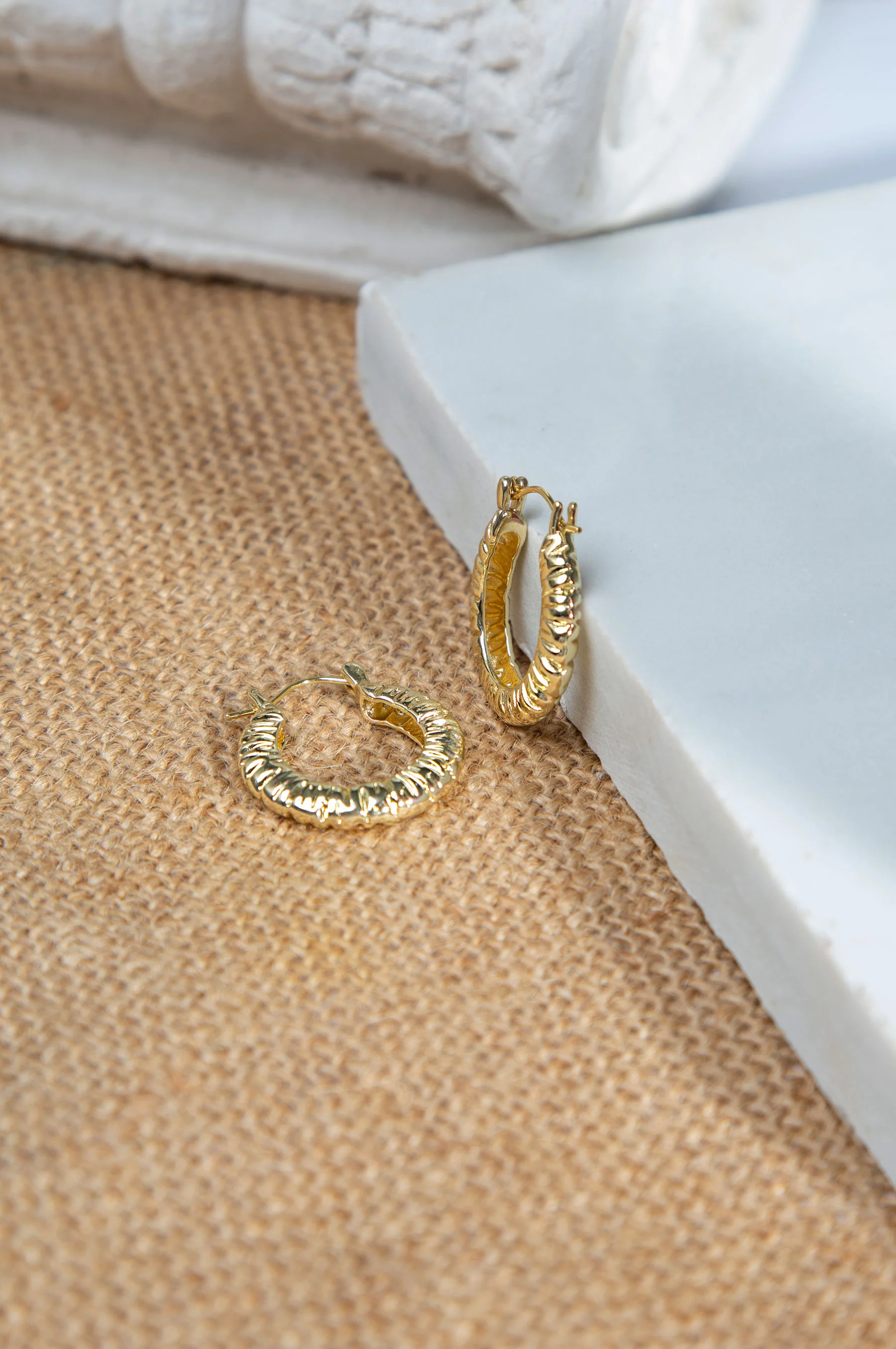 Golden Textured Loop Earrings - Image 3