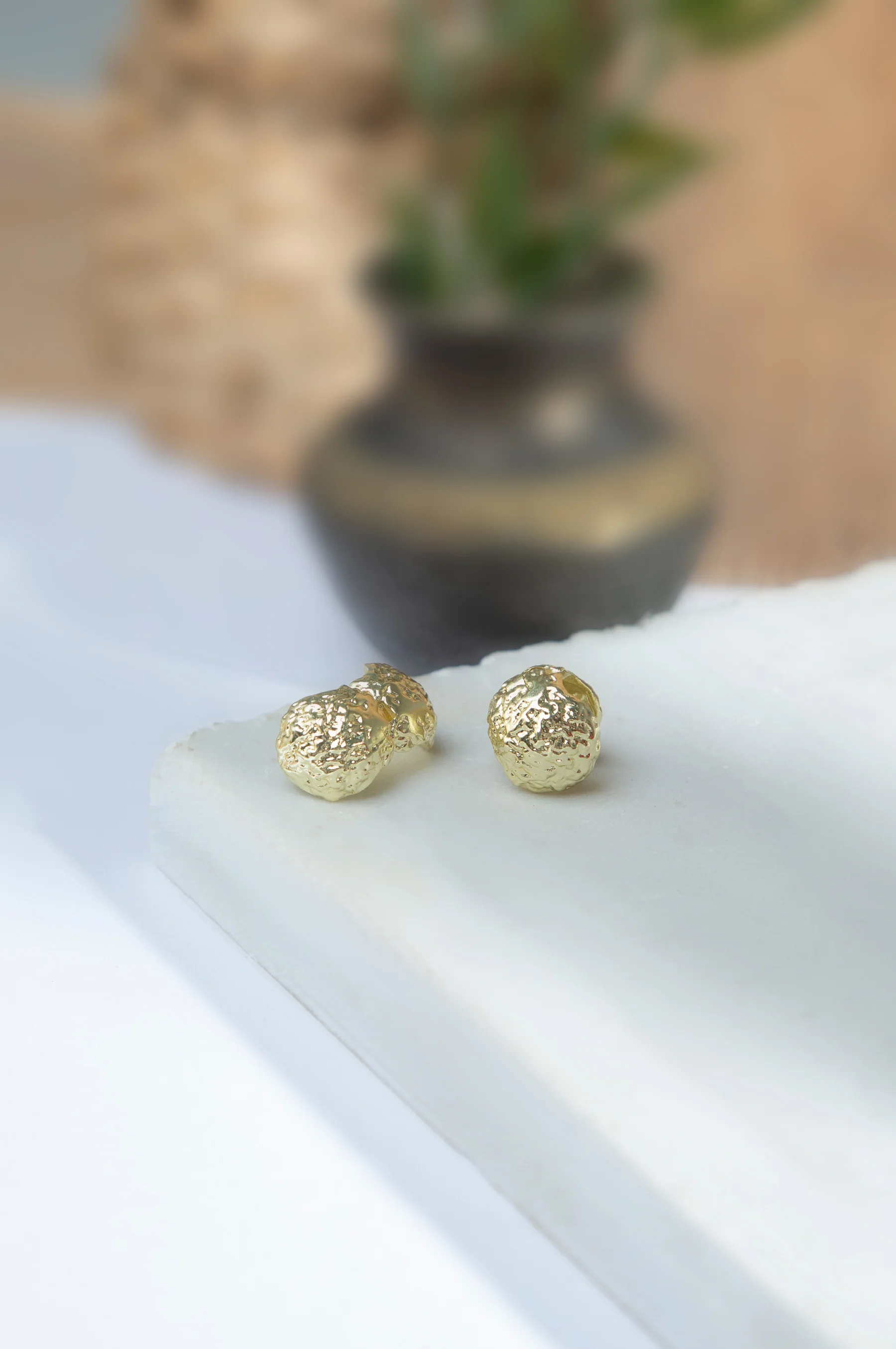 Golden Textured Loop Earrings - Image 2