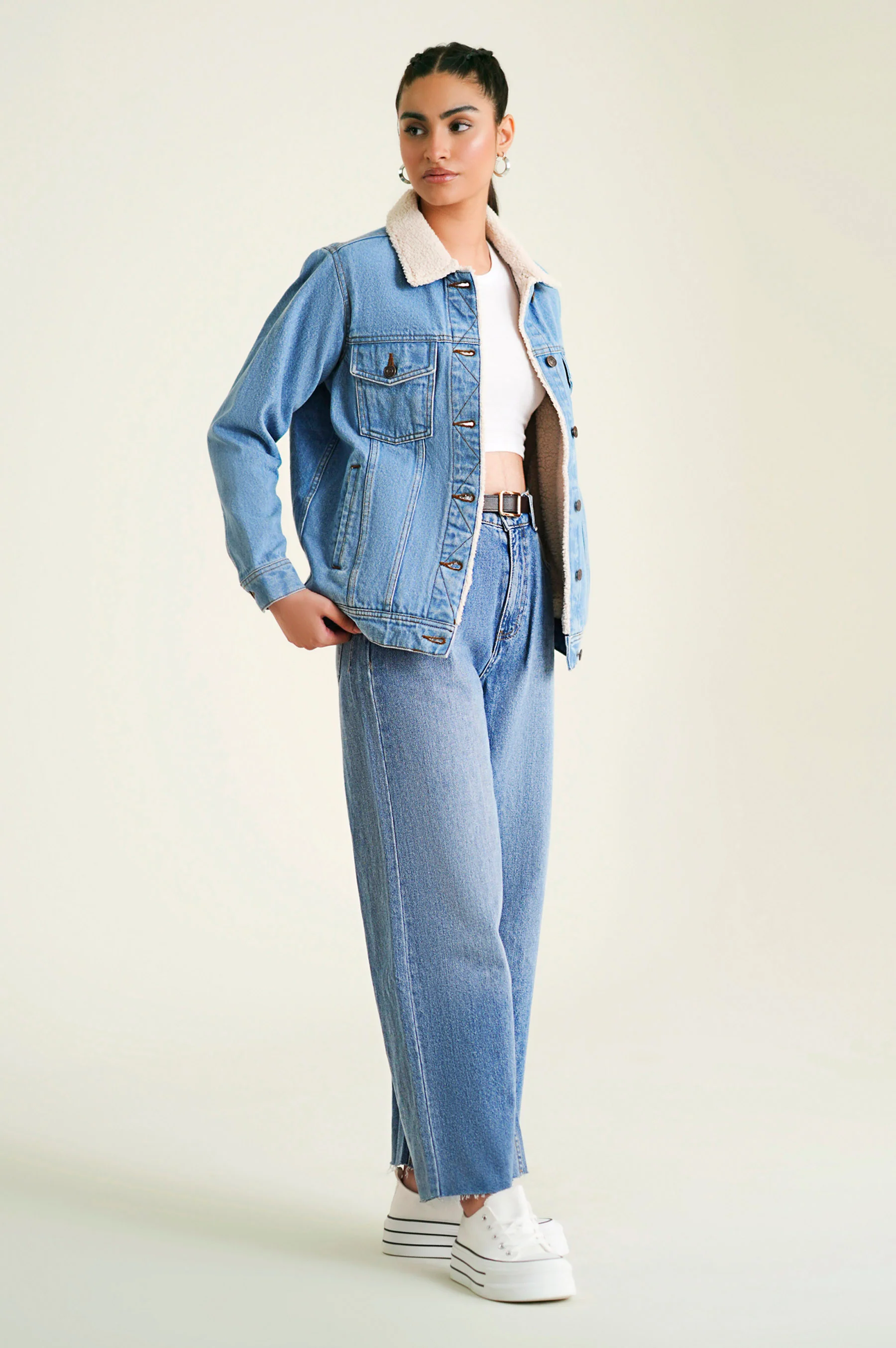 Sherpa Denim Jacket - Light Blue - Image 2