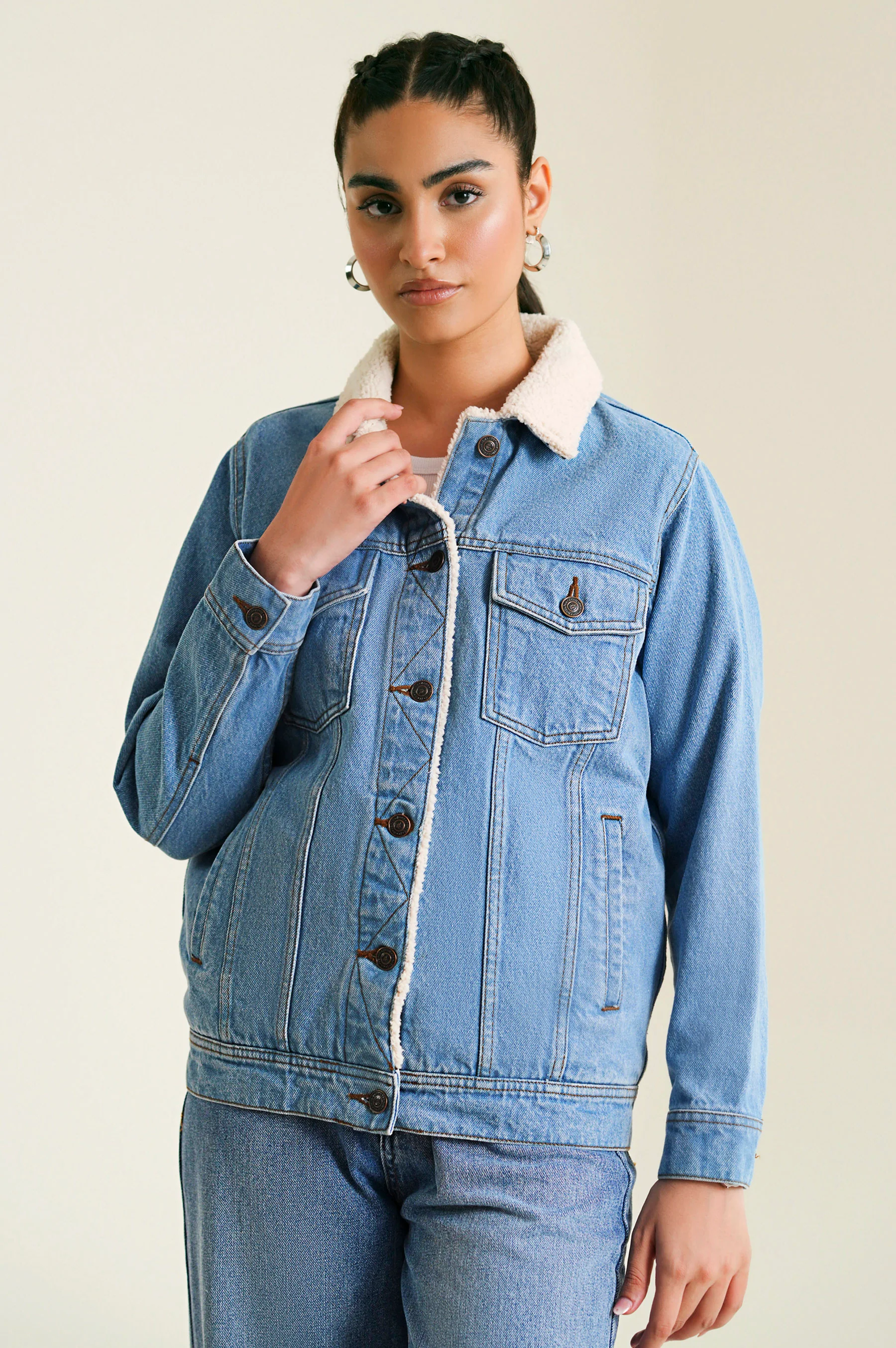 Sherpa Denim Jacket - Light Blue - Image 5