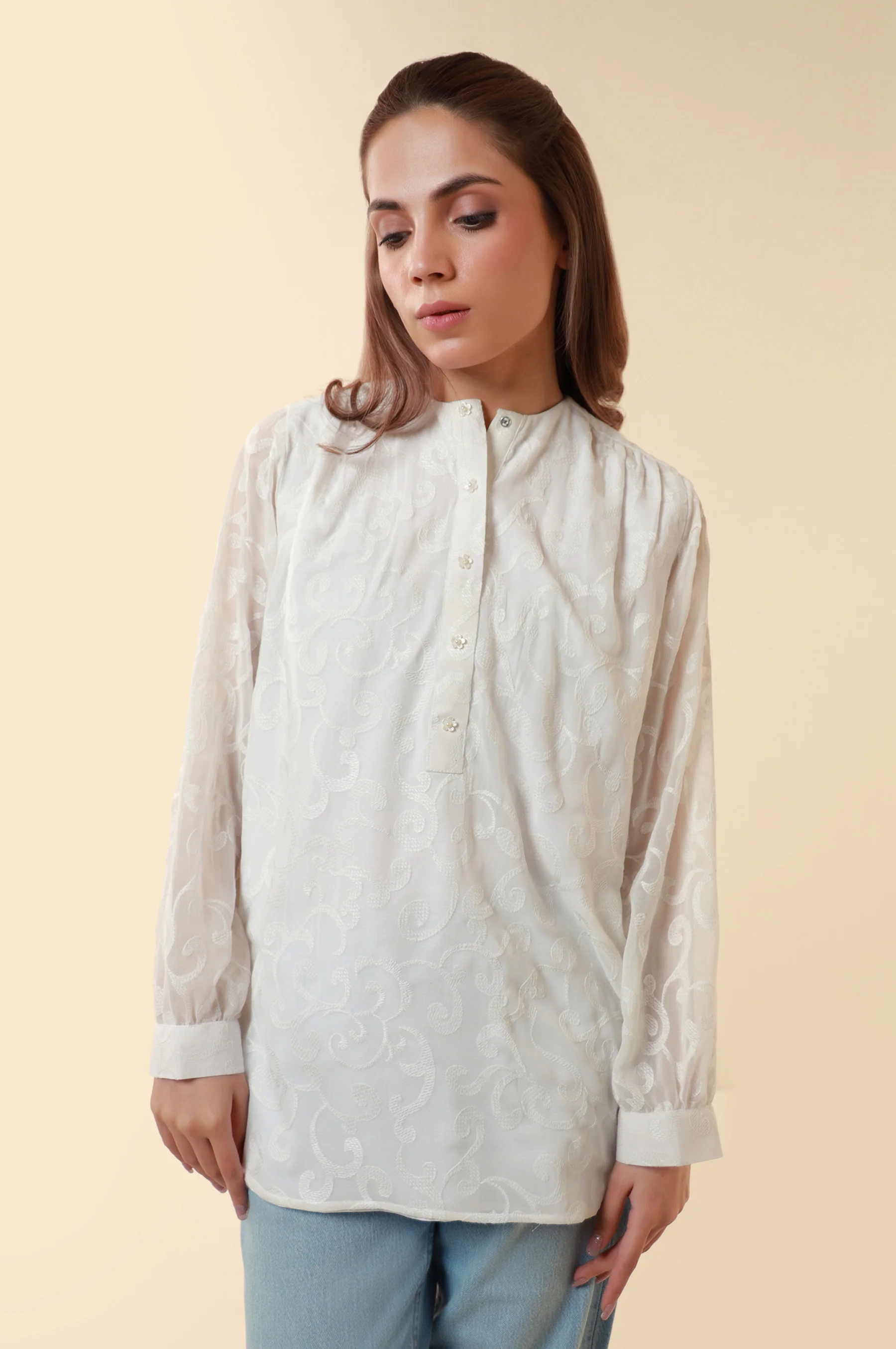 Dyed Embroidered Chiffon Western Top - Image 6