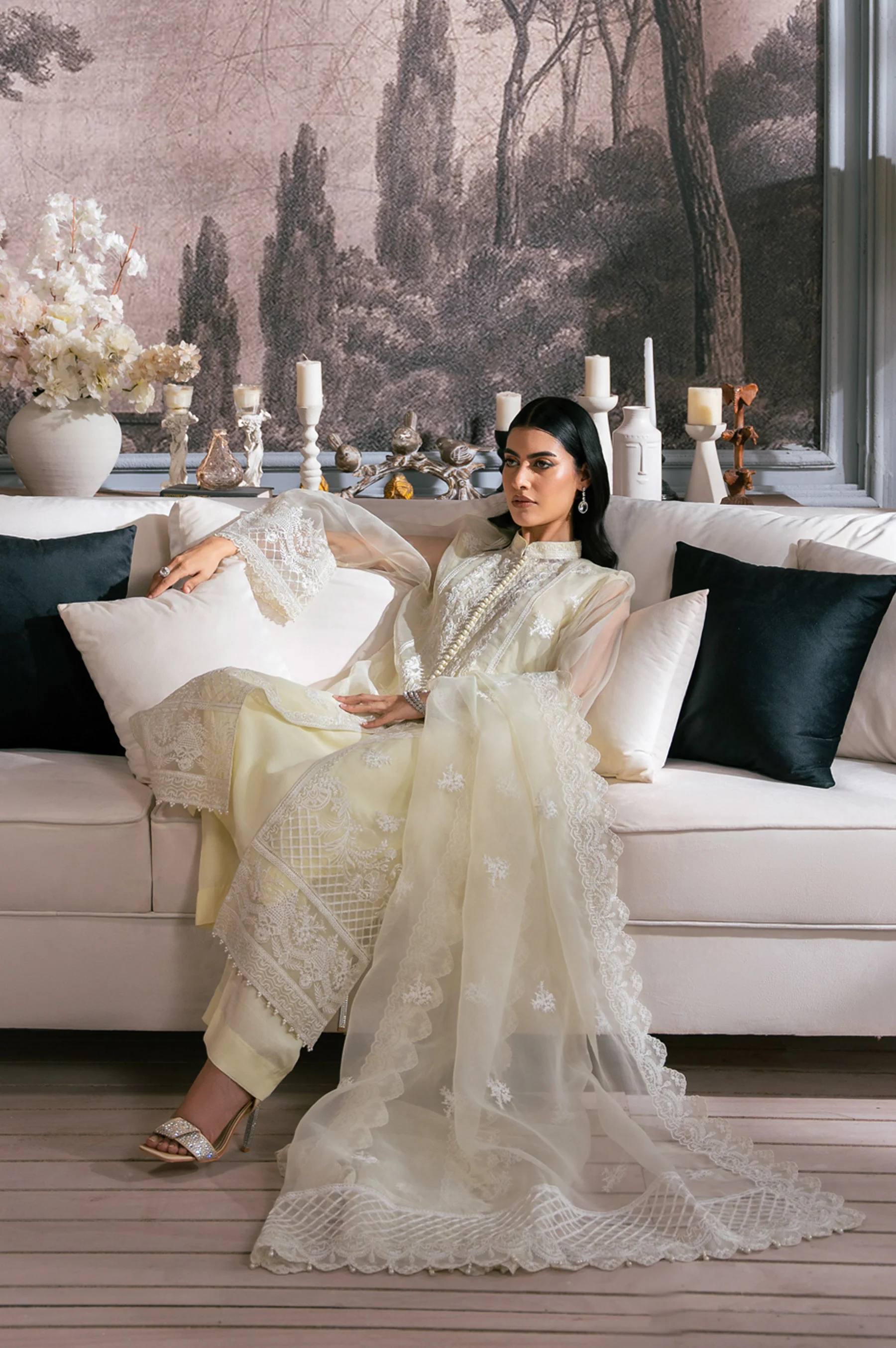 EMBROIDERED ORGANZA STITCHED 3 PIECE SUIT - Image 10