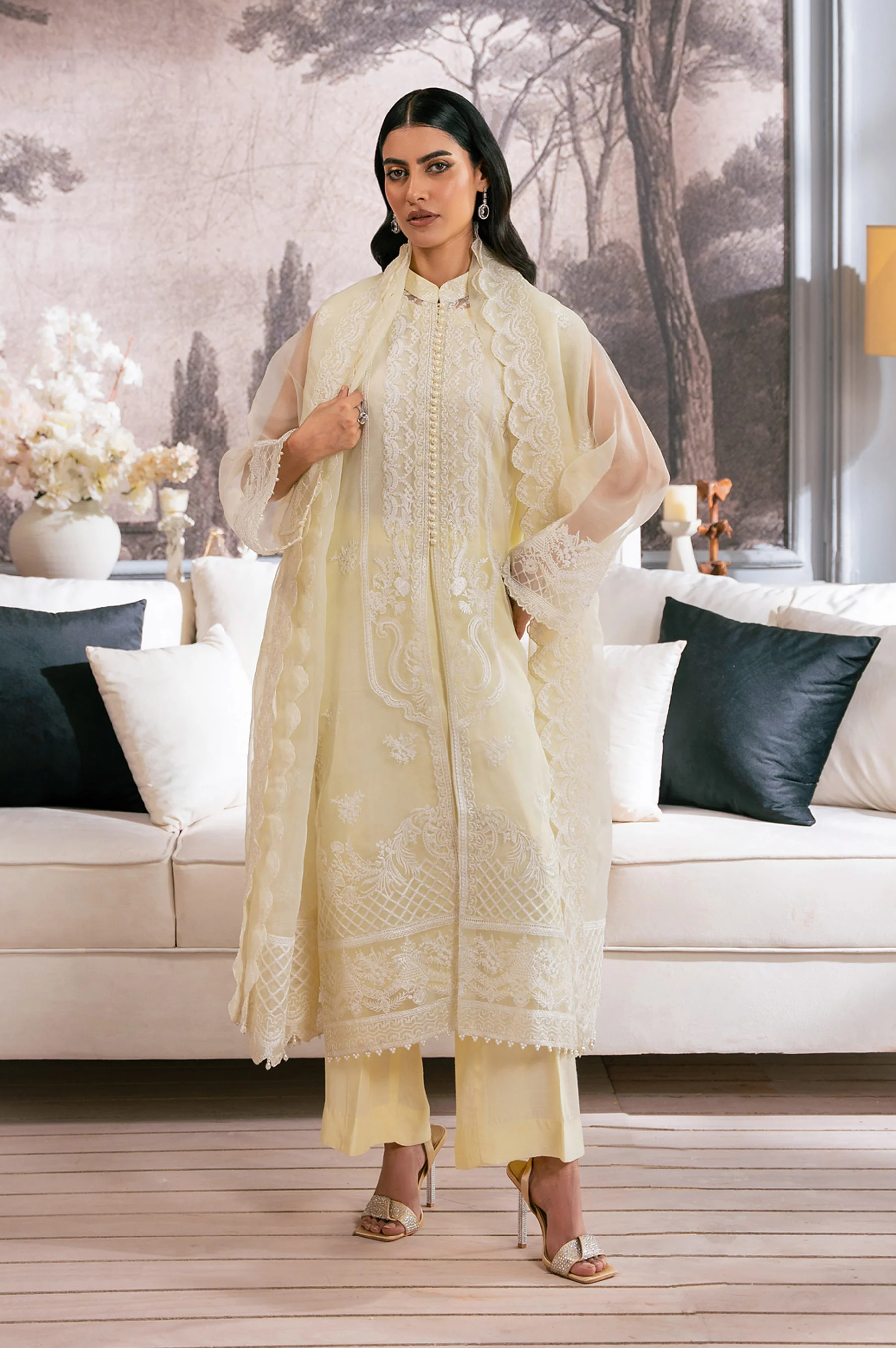 EMBROIDERED ORGANZA STITCHED 3 PIECE SUIT - Image 8
