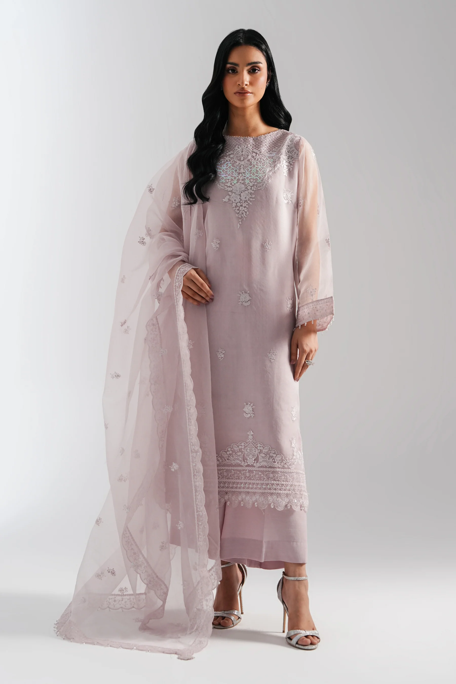 EMBROIDERED ORGANZA STITCHED 3 PIECE SUIT