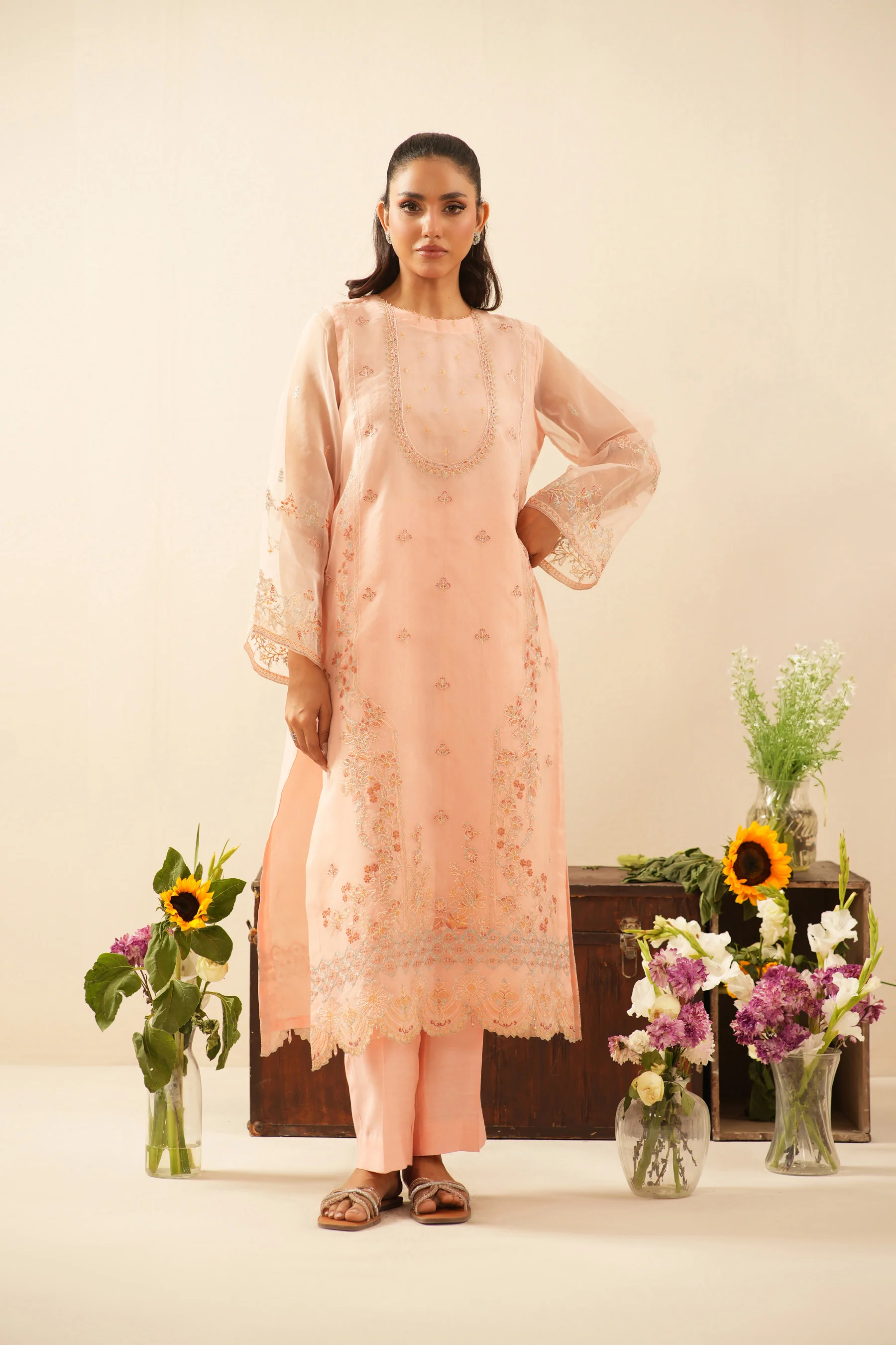 EMBROIDERED ORGANZA UNSTITCHED 3 PIECE SUIT - Image 7