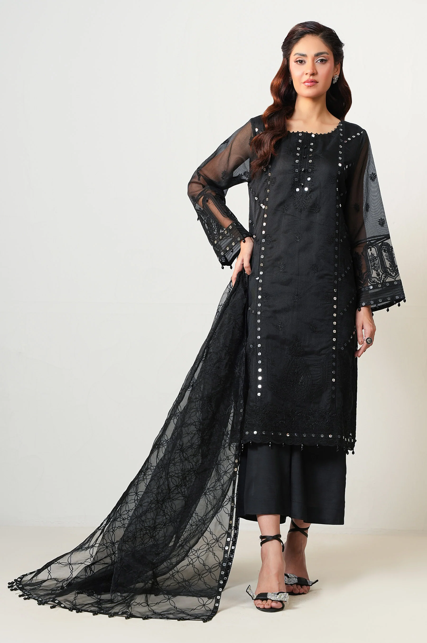 EMBROIDERED RAJJO NET STITCHED 3 PIECE SUIT - Image 7