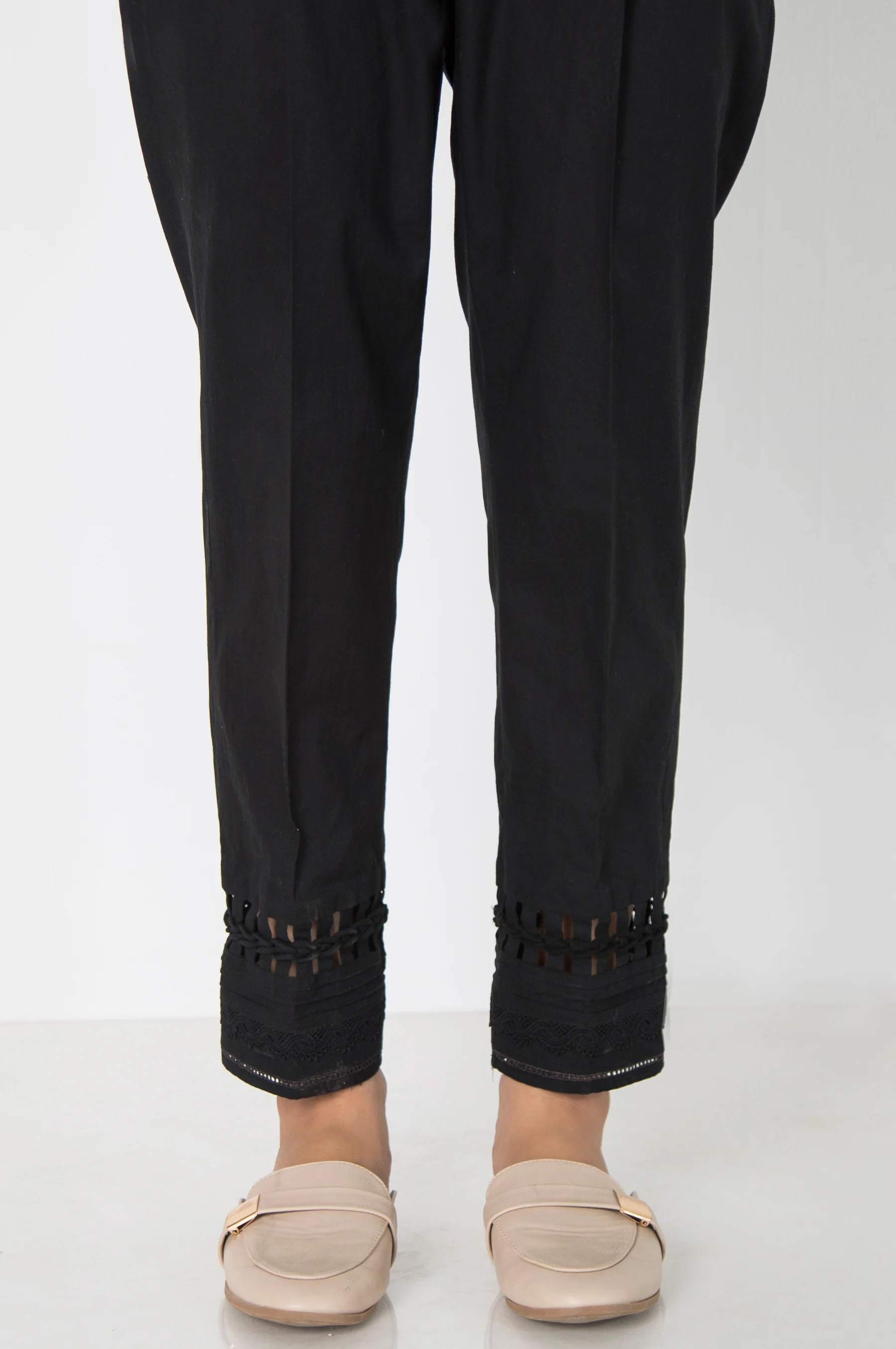 Embellished Cambric Cigarette Pants - Black