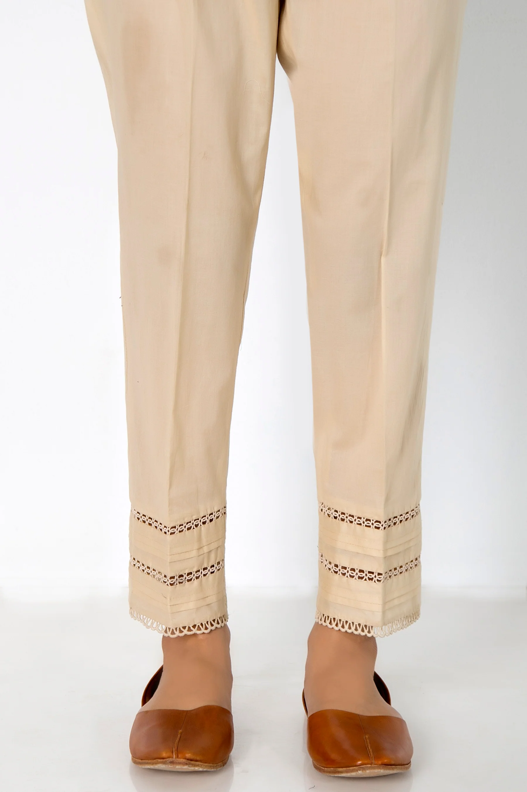 Embellished Cambric Cigarette Pants - Beige