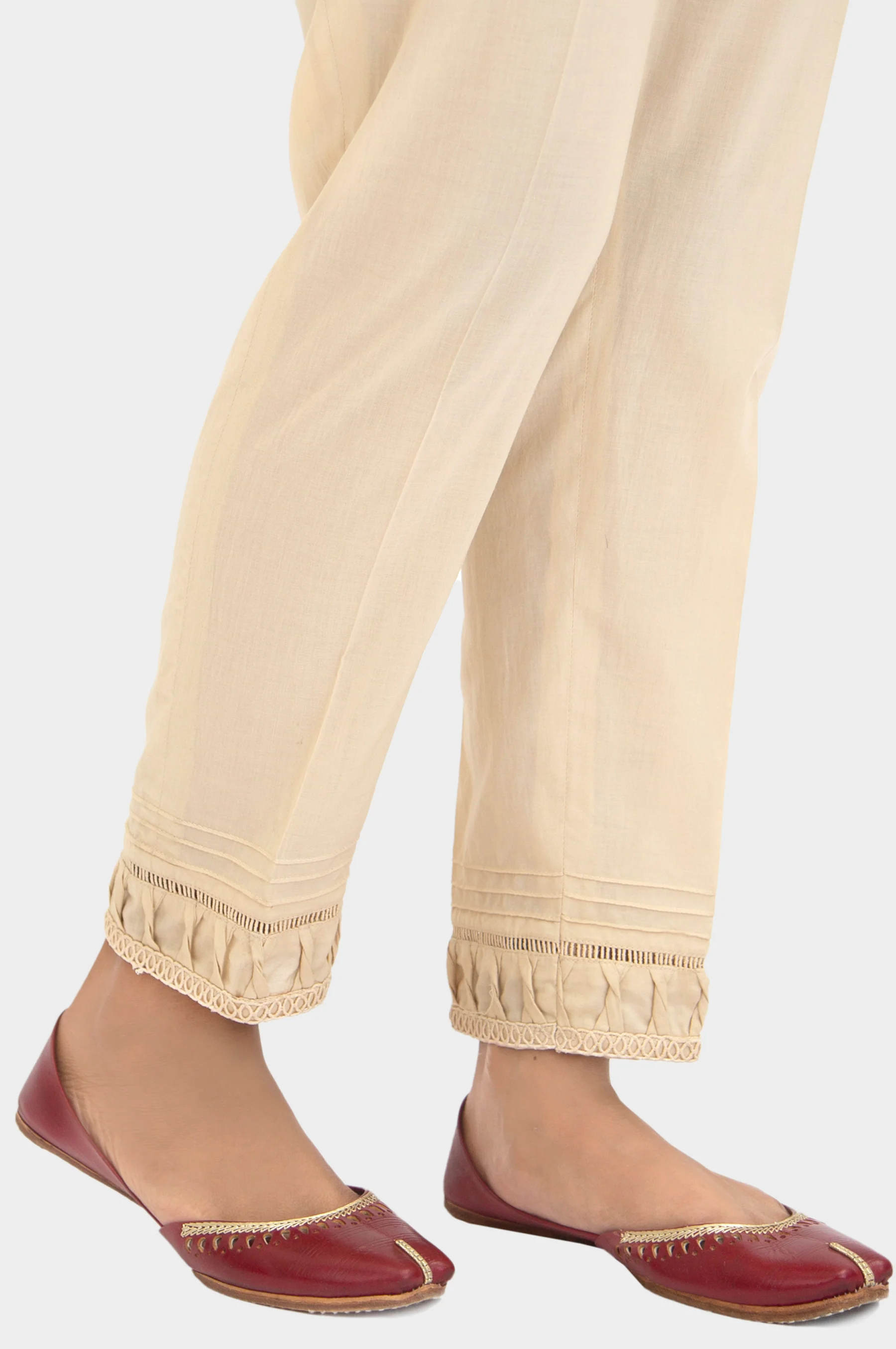 Embellished Cambric Cigeratte Pants - Beige - Image 3