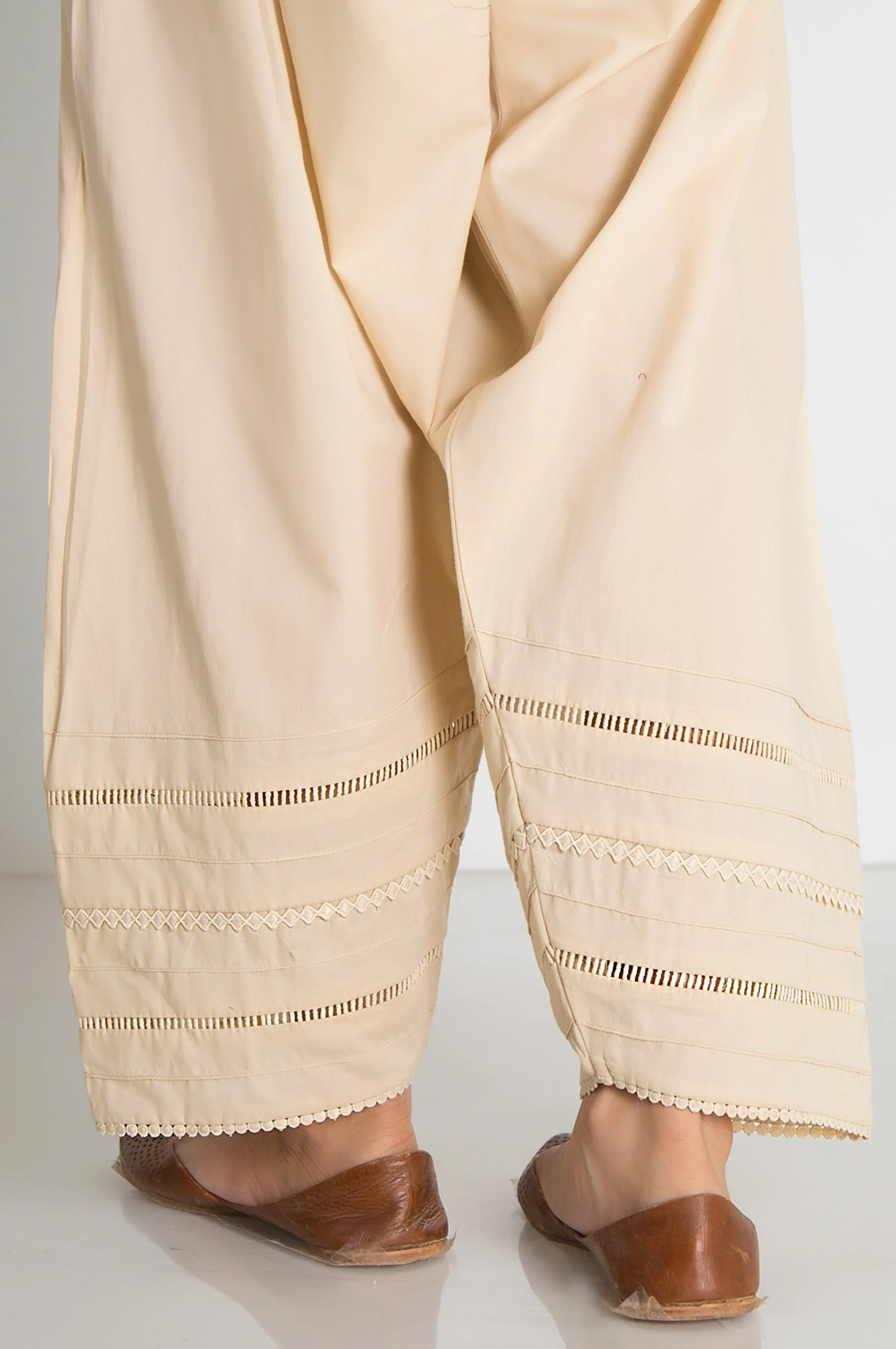Embellished Cambric Shalwar - Beige - Image 2