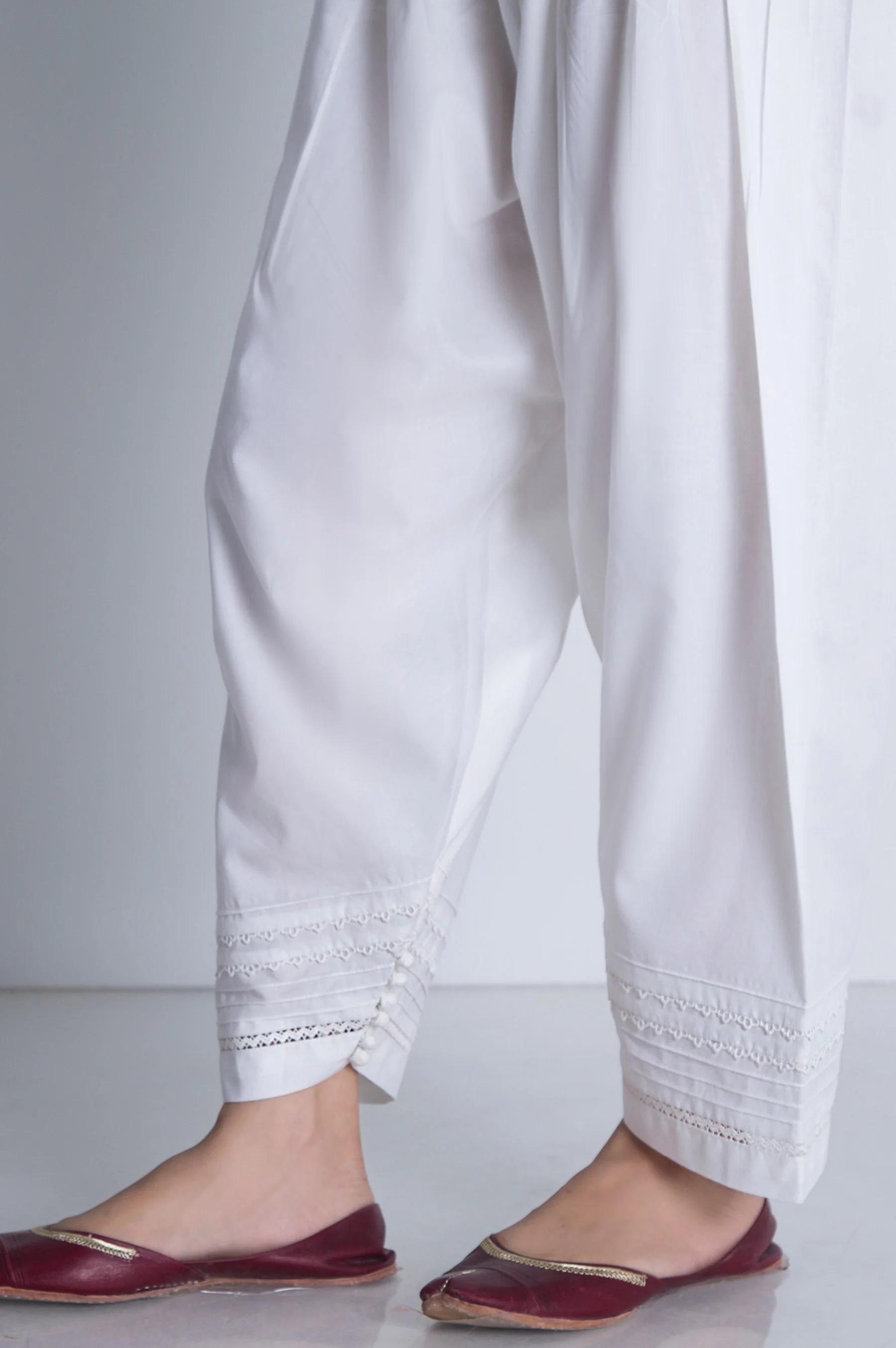 Embellished Cambric Shalwar - White - Image 2