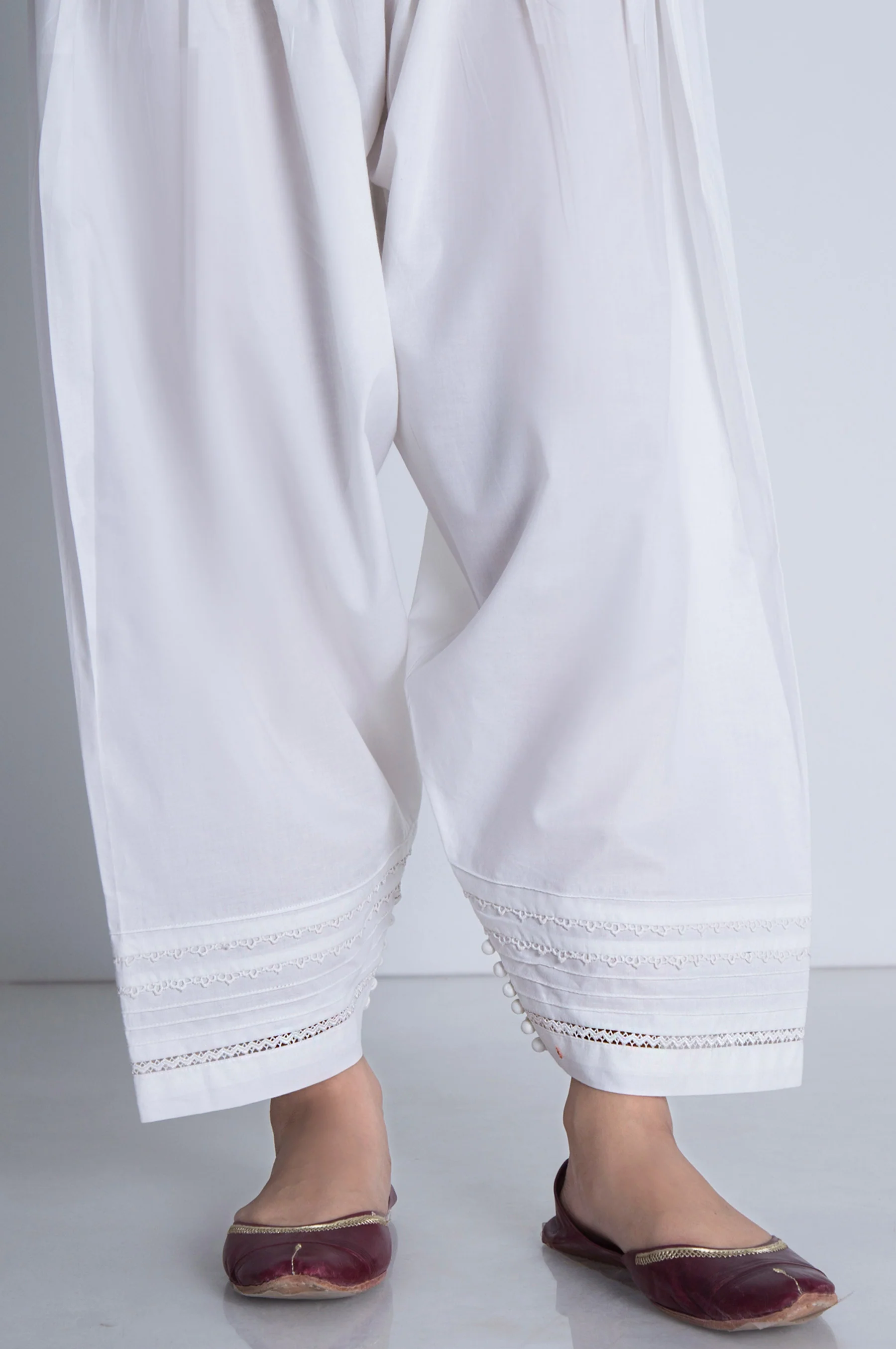 Embellished Cambric Shalwar - White - Image 3