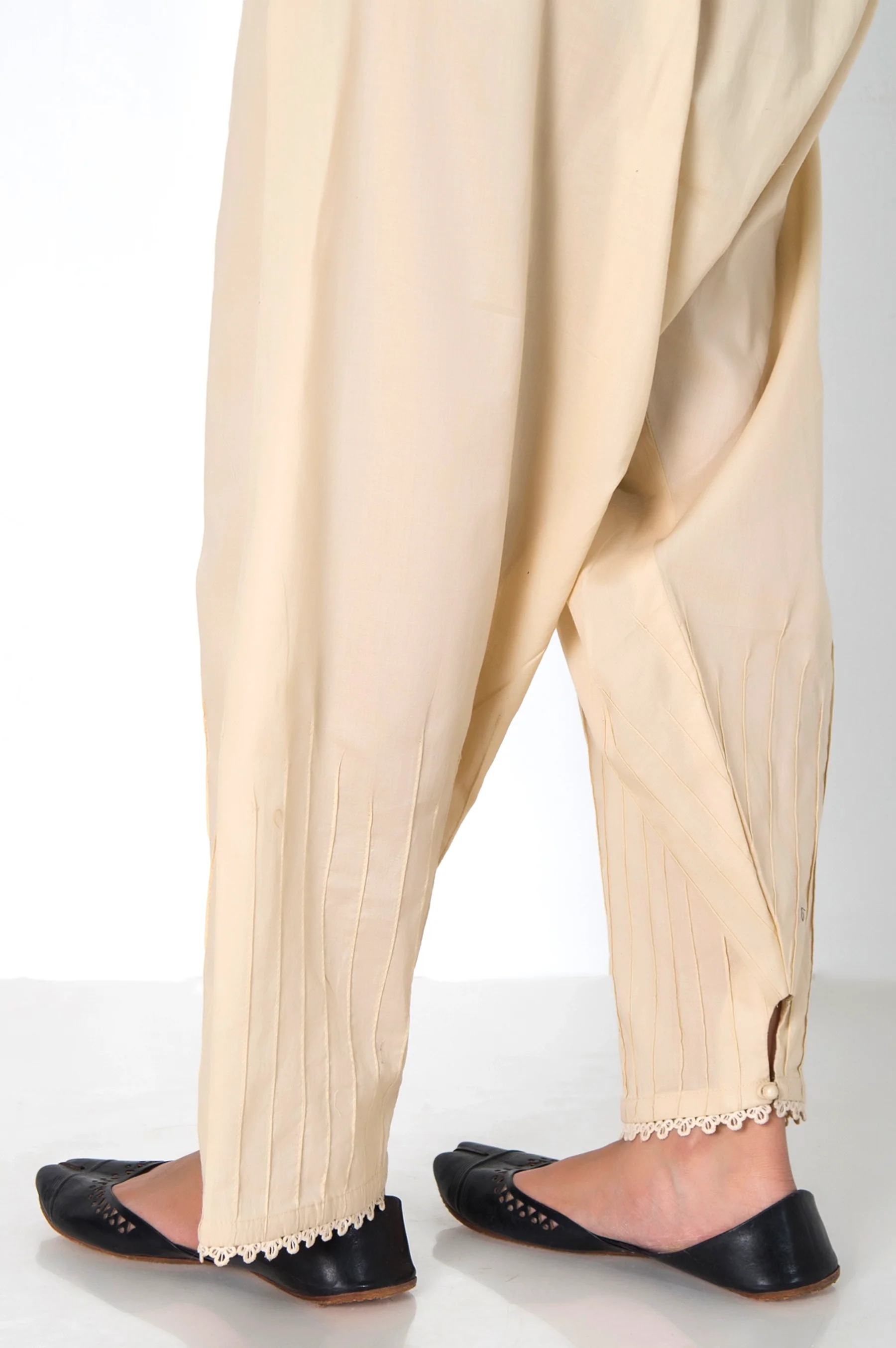 Embellished Stylized Cambric Shalwar - Beige - Image 2