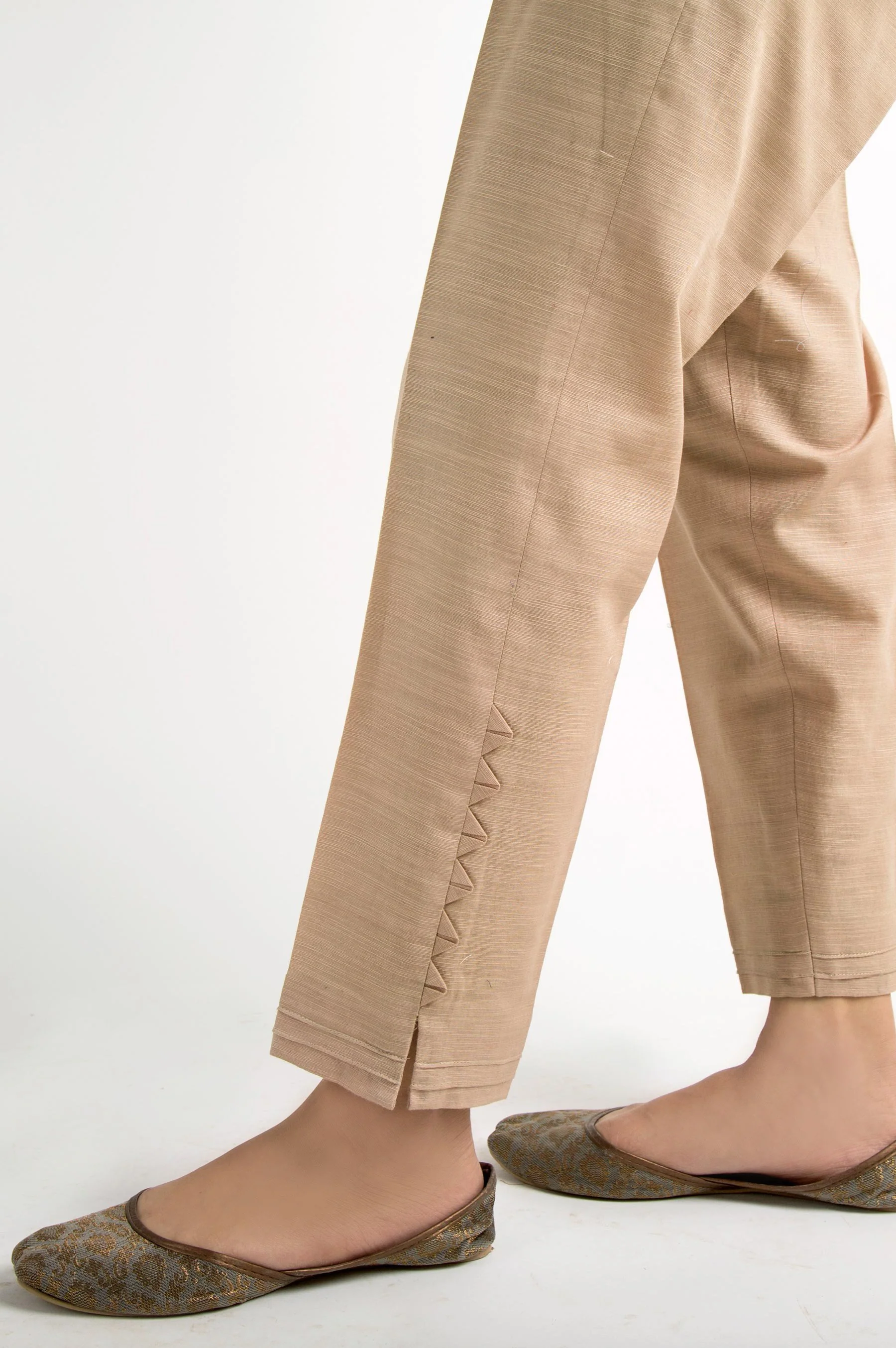 Embellished Khaddar Pants - Beige - Image 3