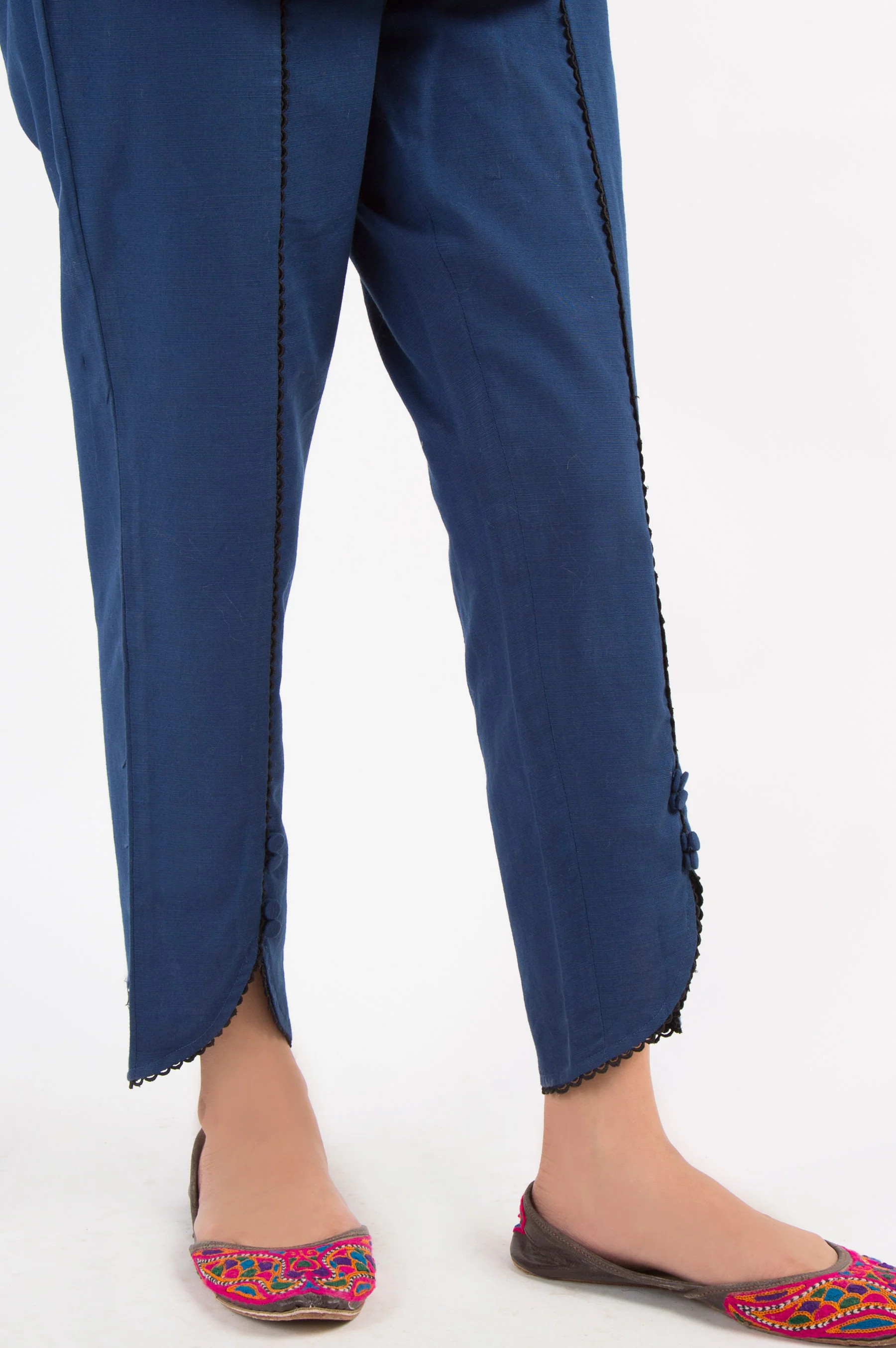 Embellished Khaddar Pants - Navy - Image 3