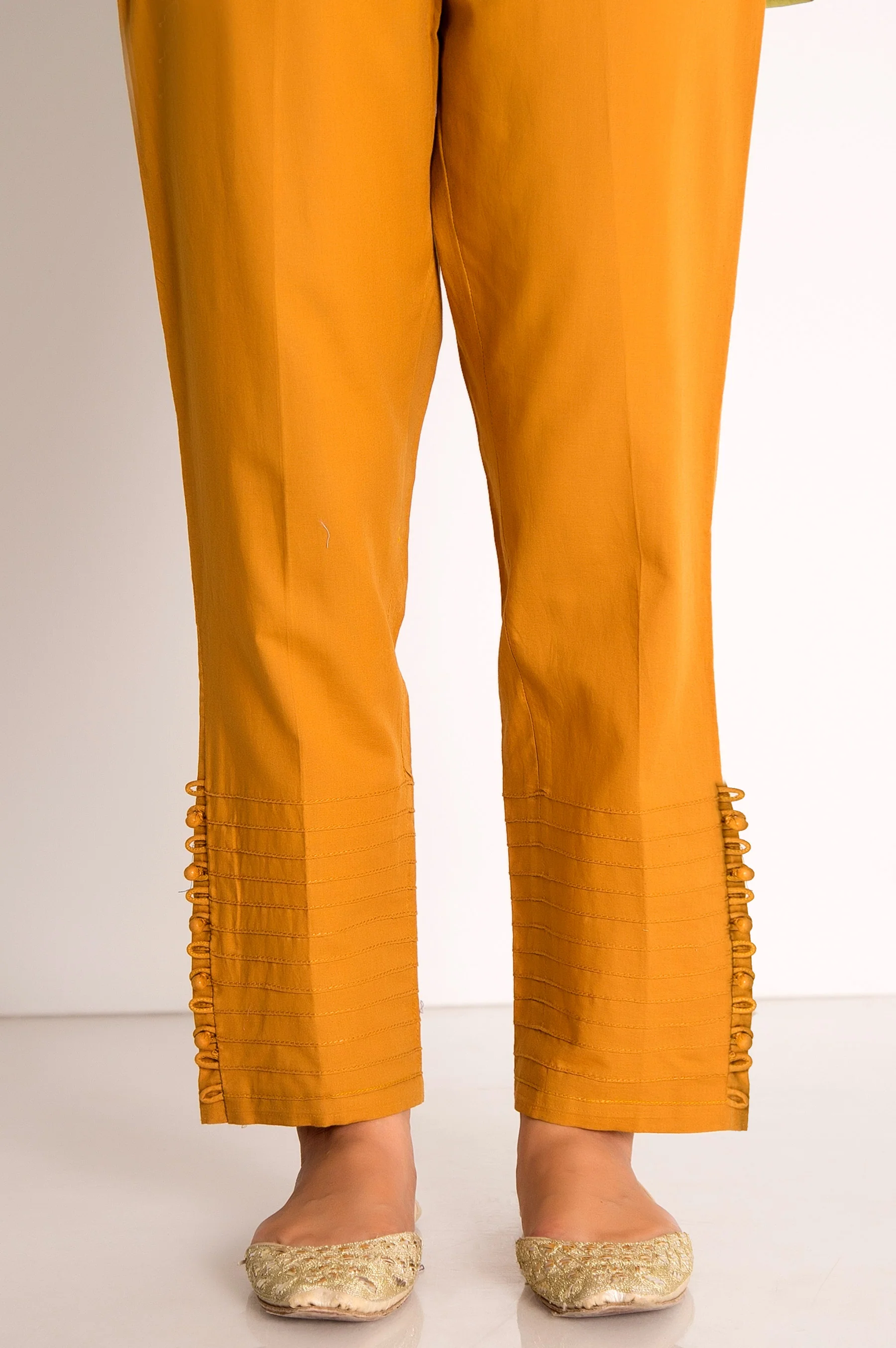 Embellished Cigarette Pants - Mustard