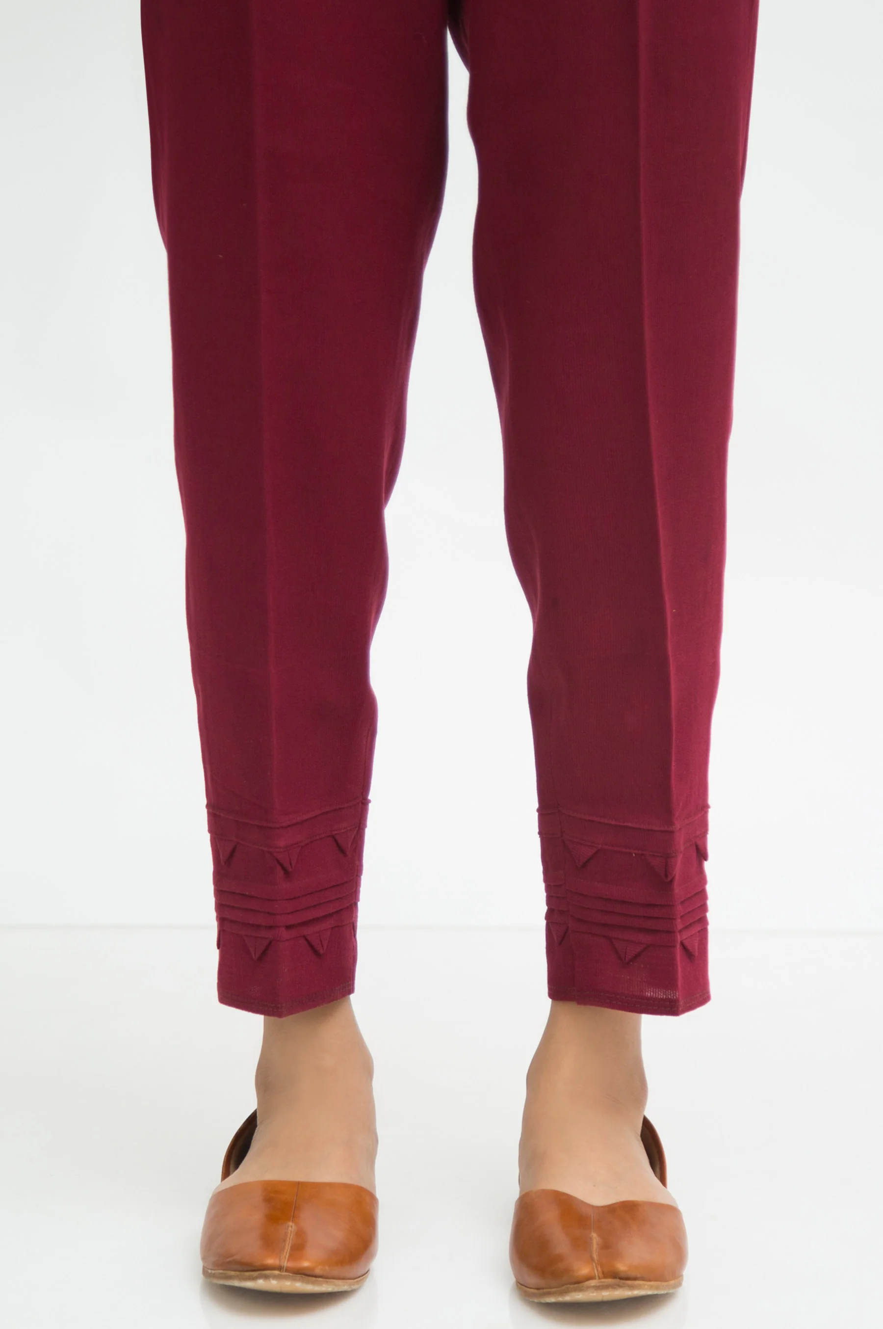 Embellished Cottel Cigarette Pants - Maroon
