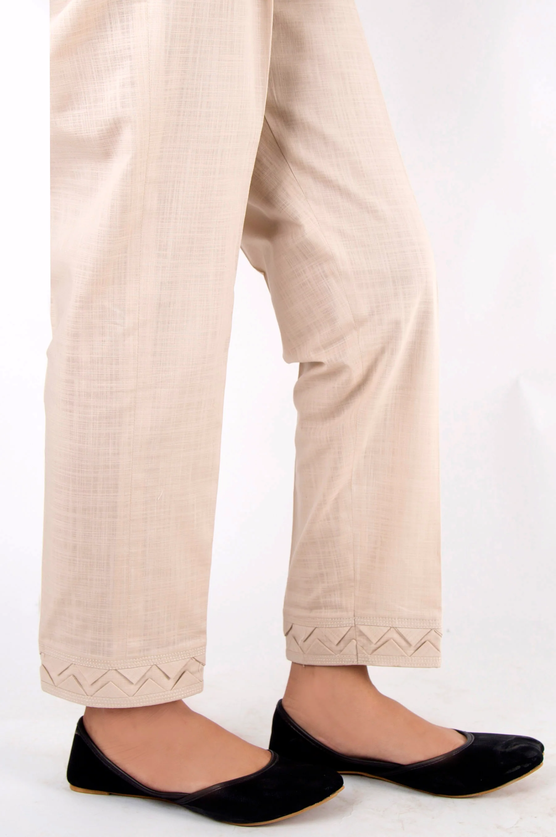 Embellished Khaddar Pants - Beige - Image 2