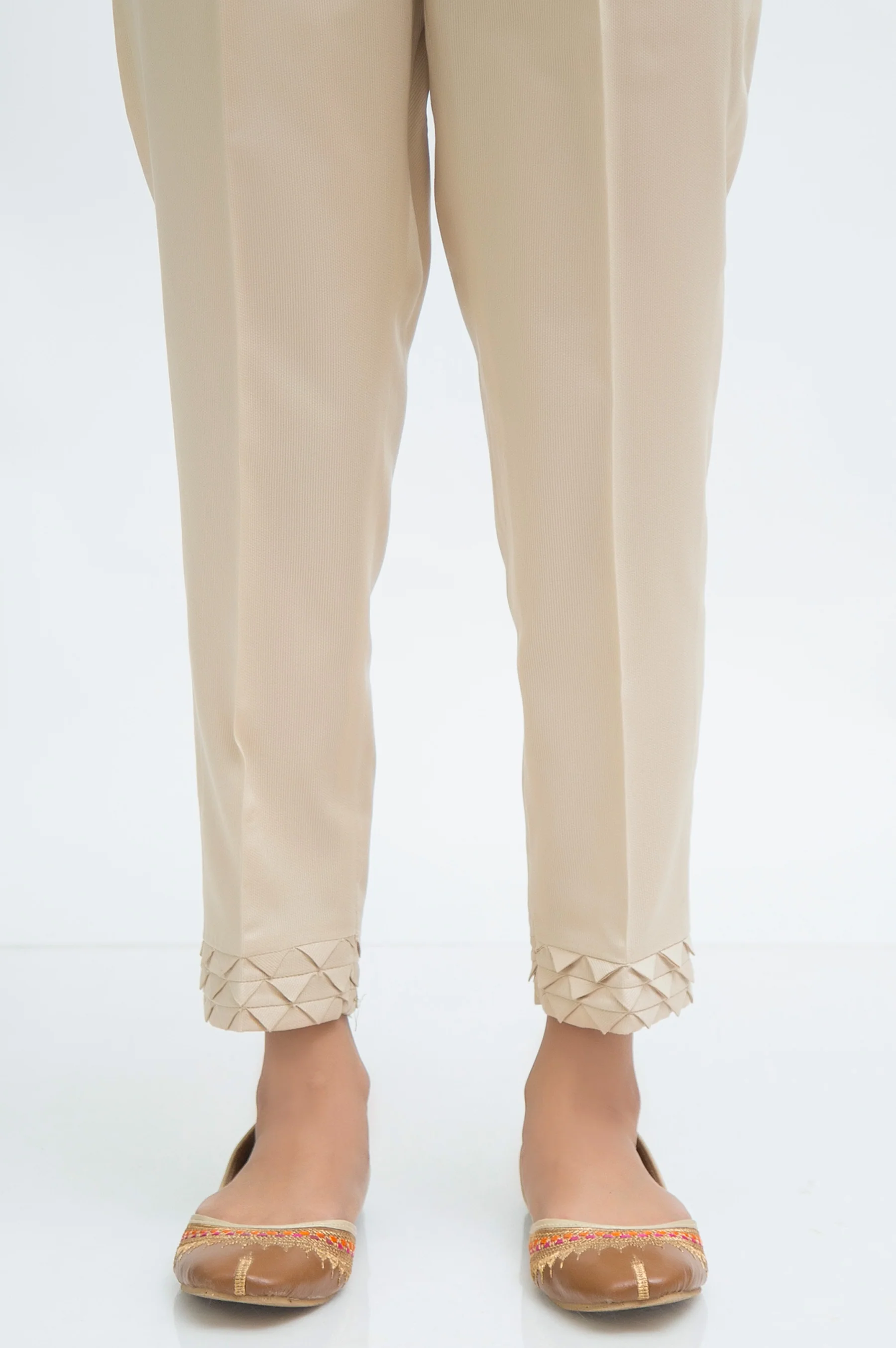 Embellished Cottel Cigarette Pants - Sand