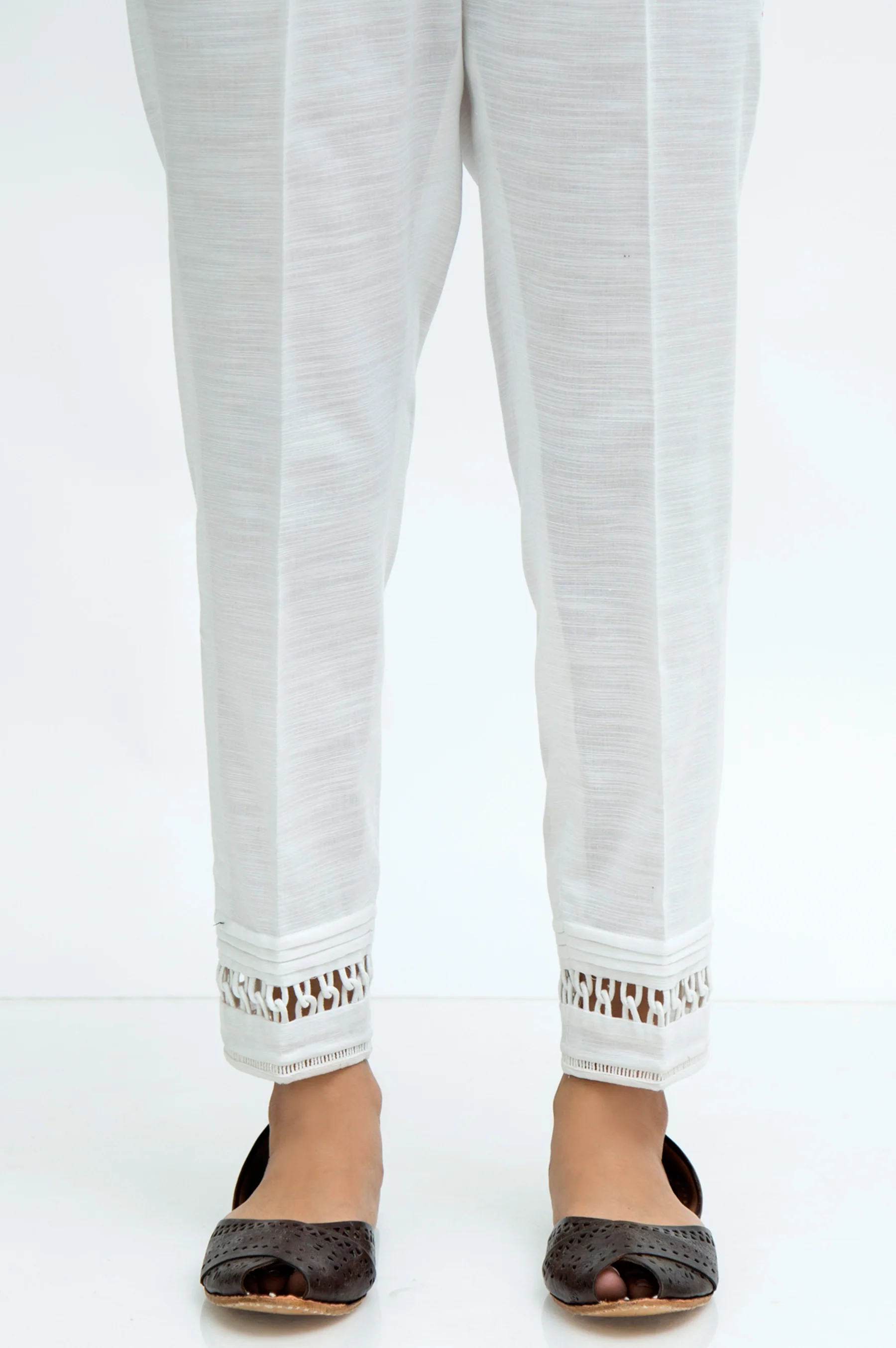 Embellished Khaddar Cigarette Pants - White