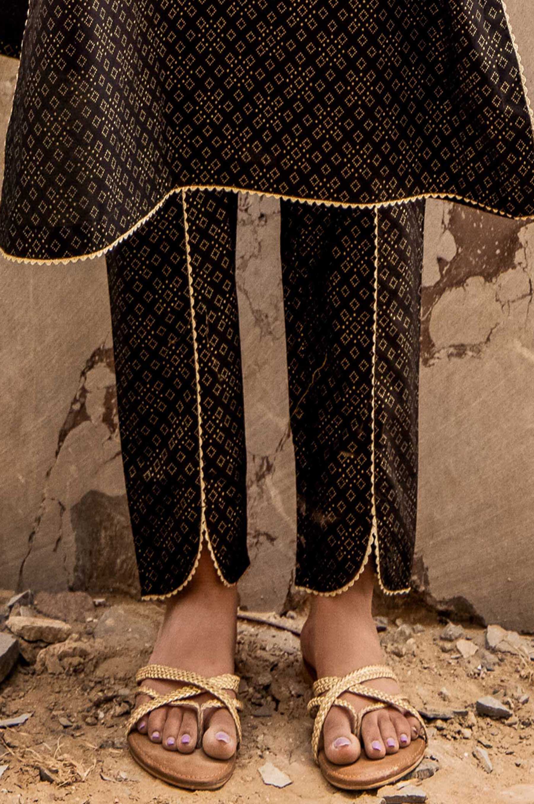 Embellished Cambric Cigarette Pants - Black/ Gold Paste - Image 4