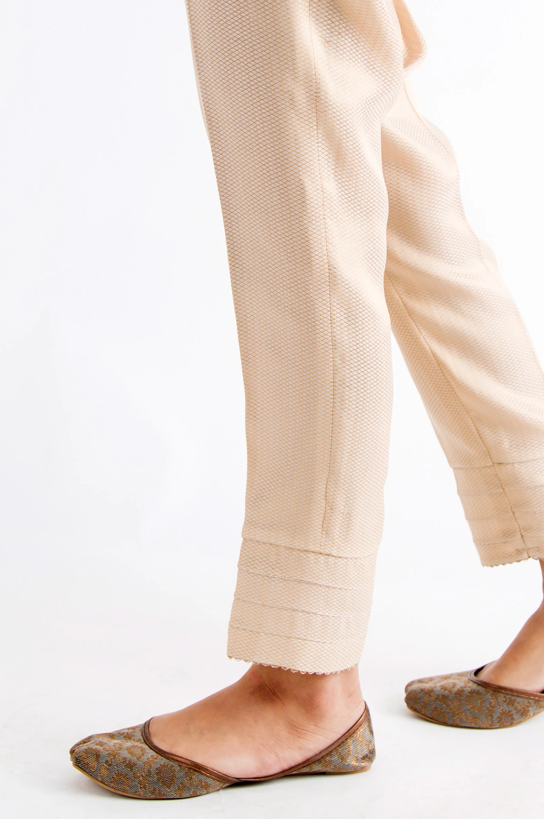 Embellished Jamawar Pants - Gold - Image 2