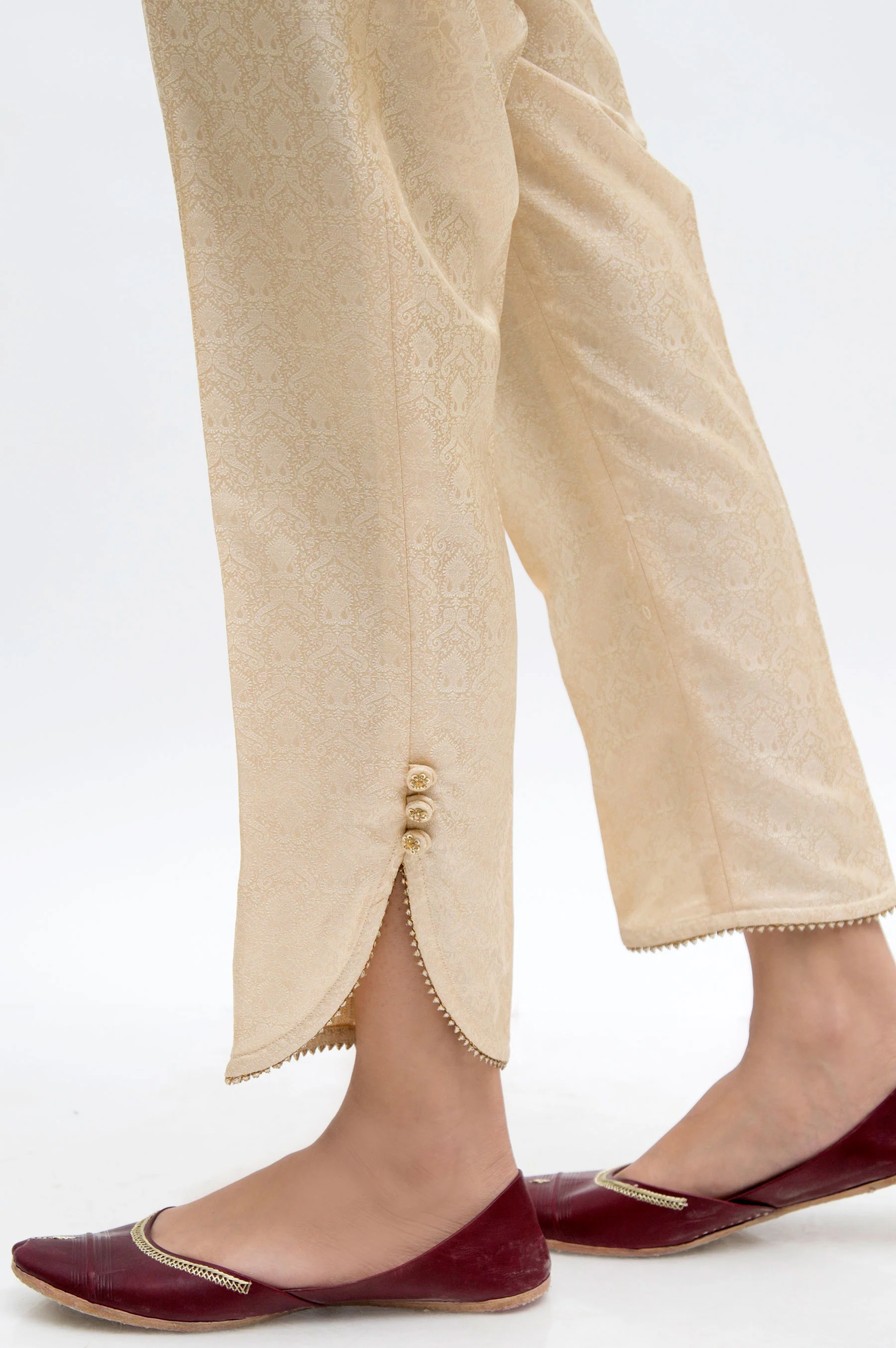 Embellished Jamawar Pants - Beige