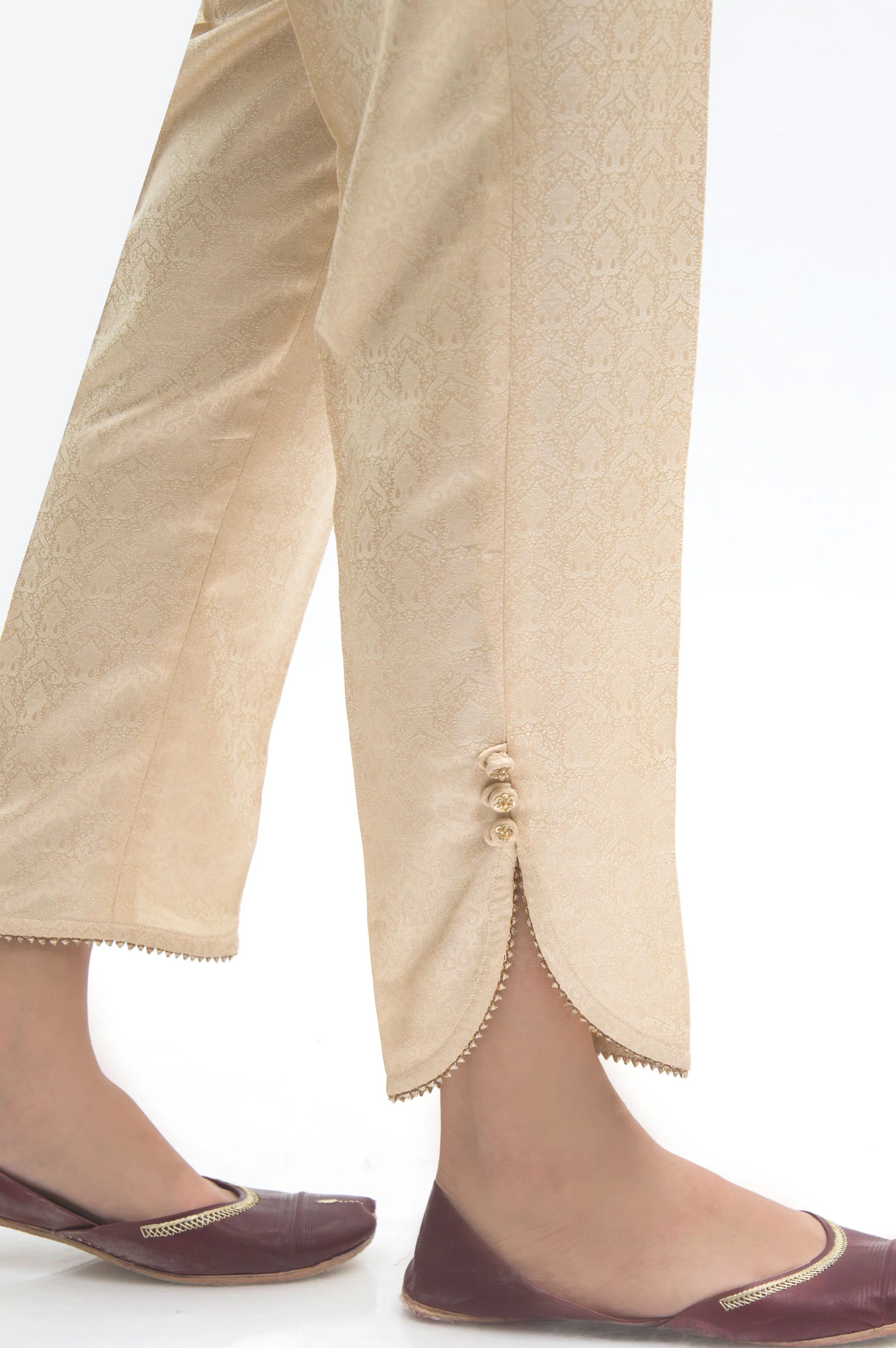 Embellished Jamawar Pants - Beige - Image 3