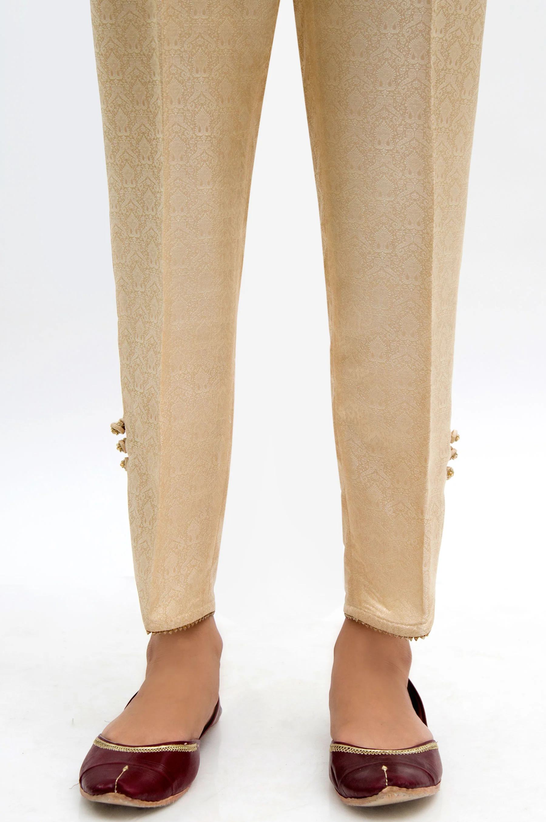 Embellished Jamawar Pants - Beige - Image 4