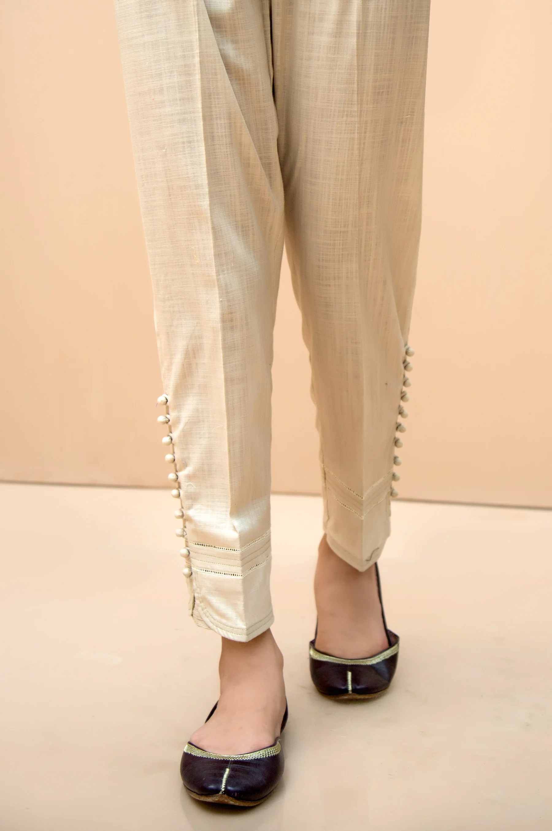 Embellished Tulip Cut Pants - Beige