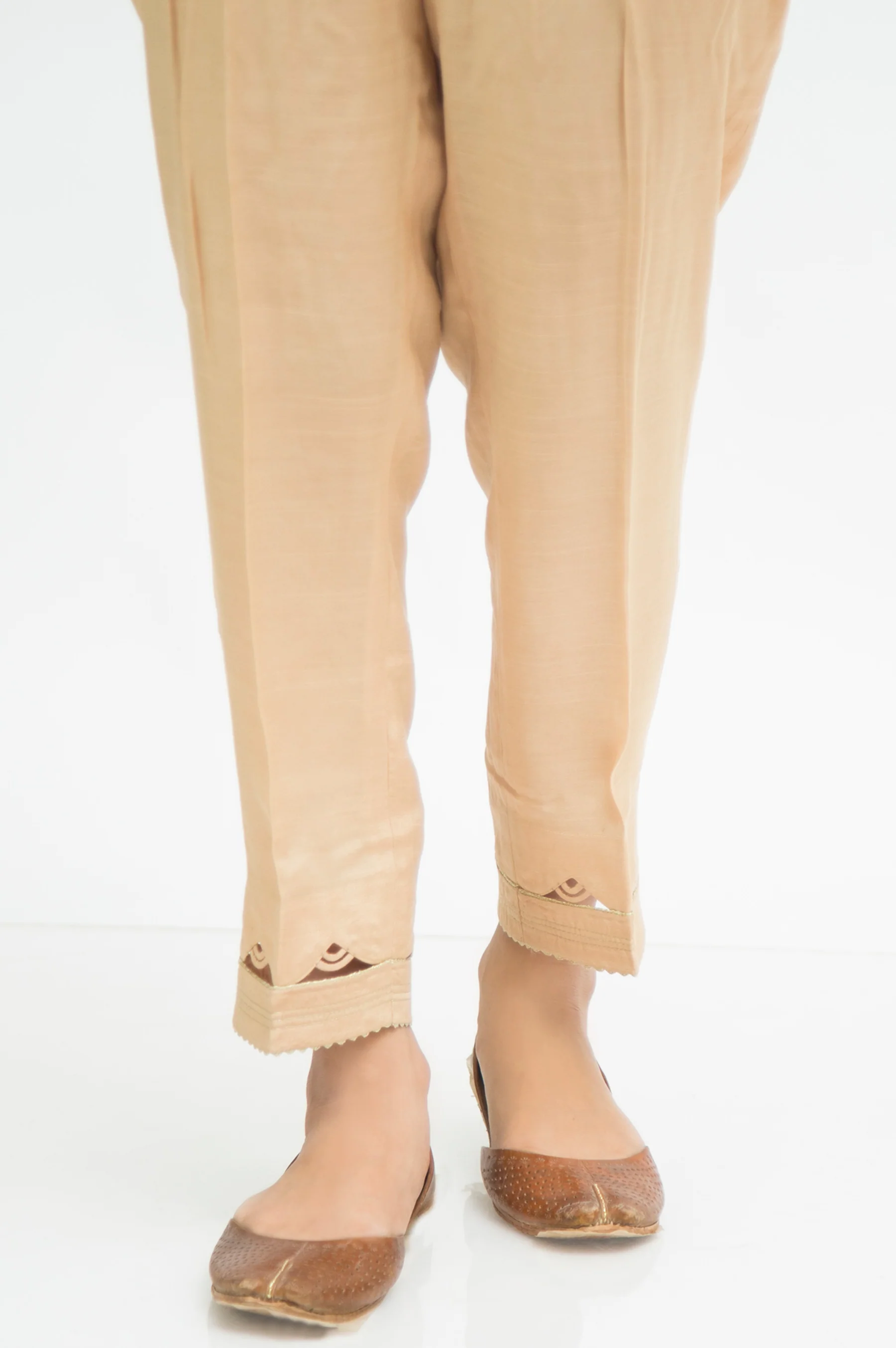 Embellished Rawsilk Cigarette Pants - Beige - Image 2