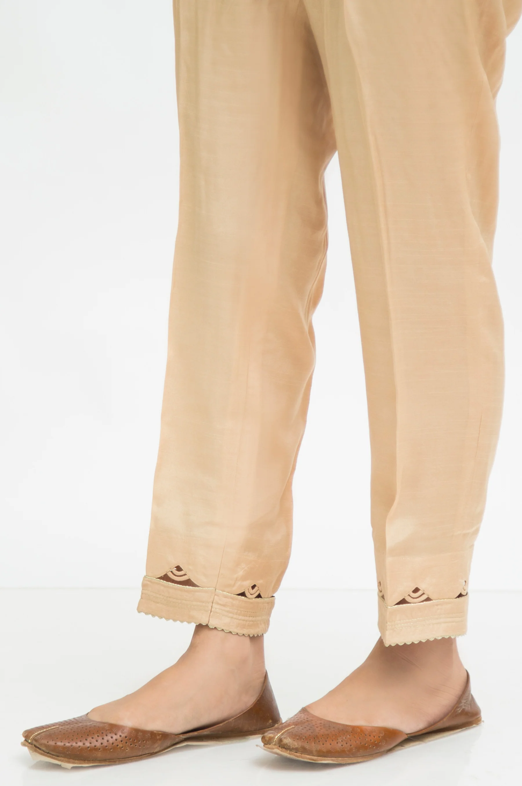 Embellished Rawsilk Cigarette Pants - Beige - Image 3