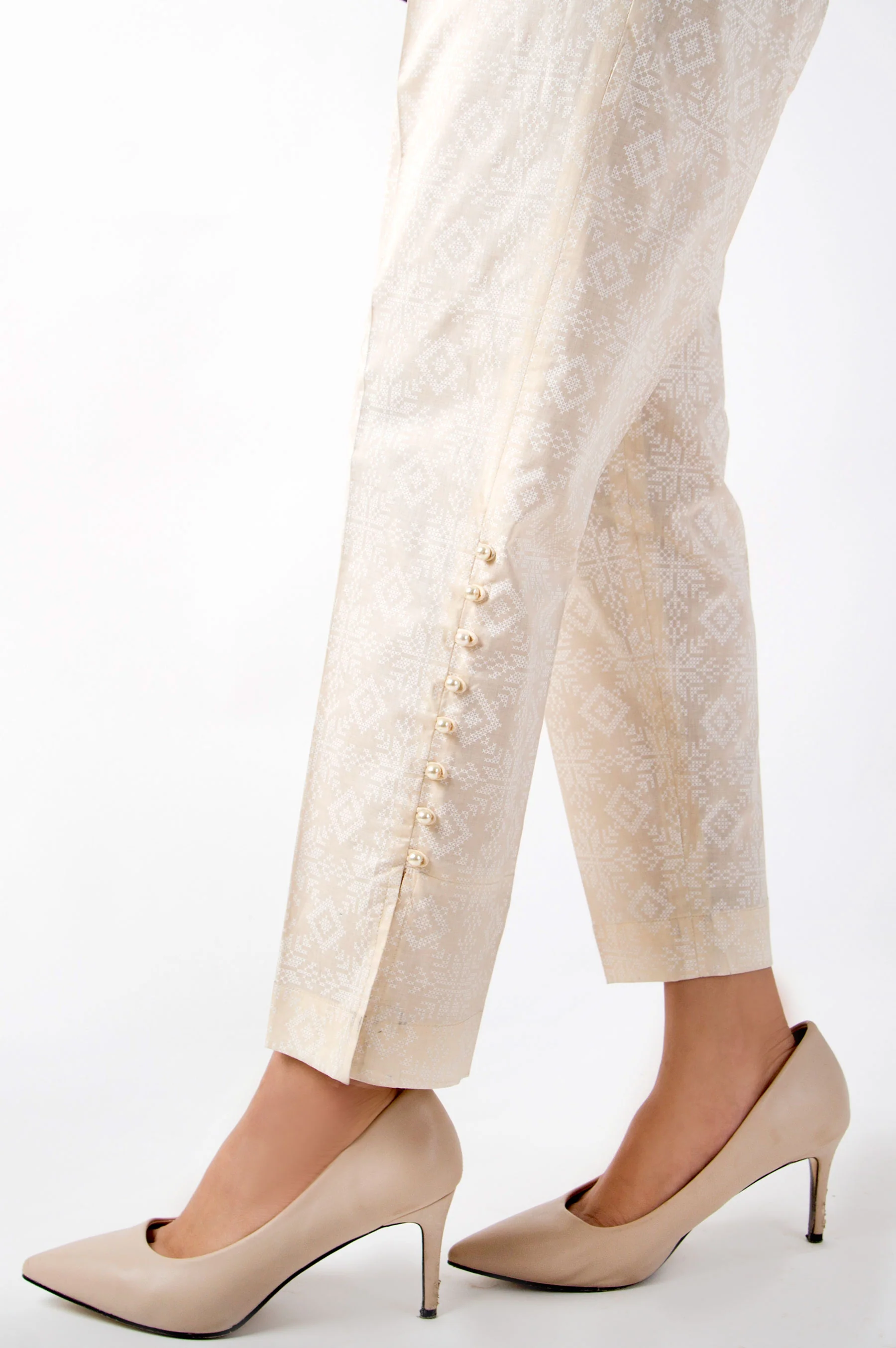 Embellished Cigarette Pants - Beige - Image 3