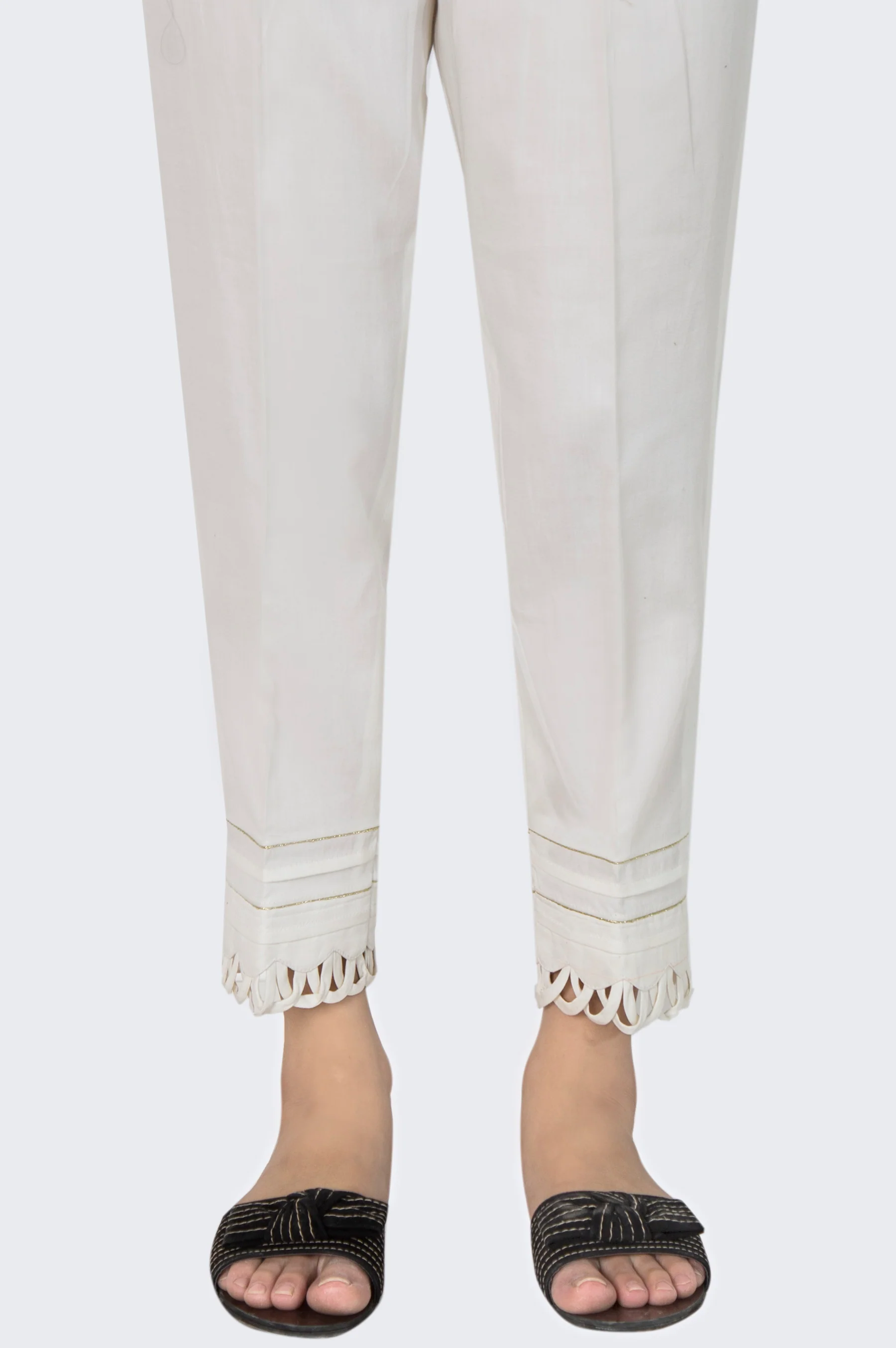Embellished Cotton Satin Cigarette Pants - White