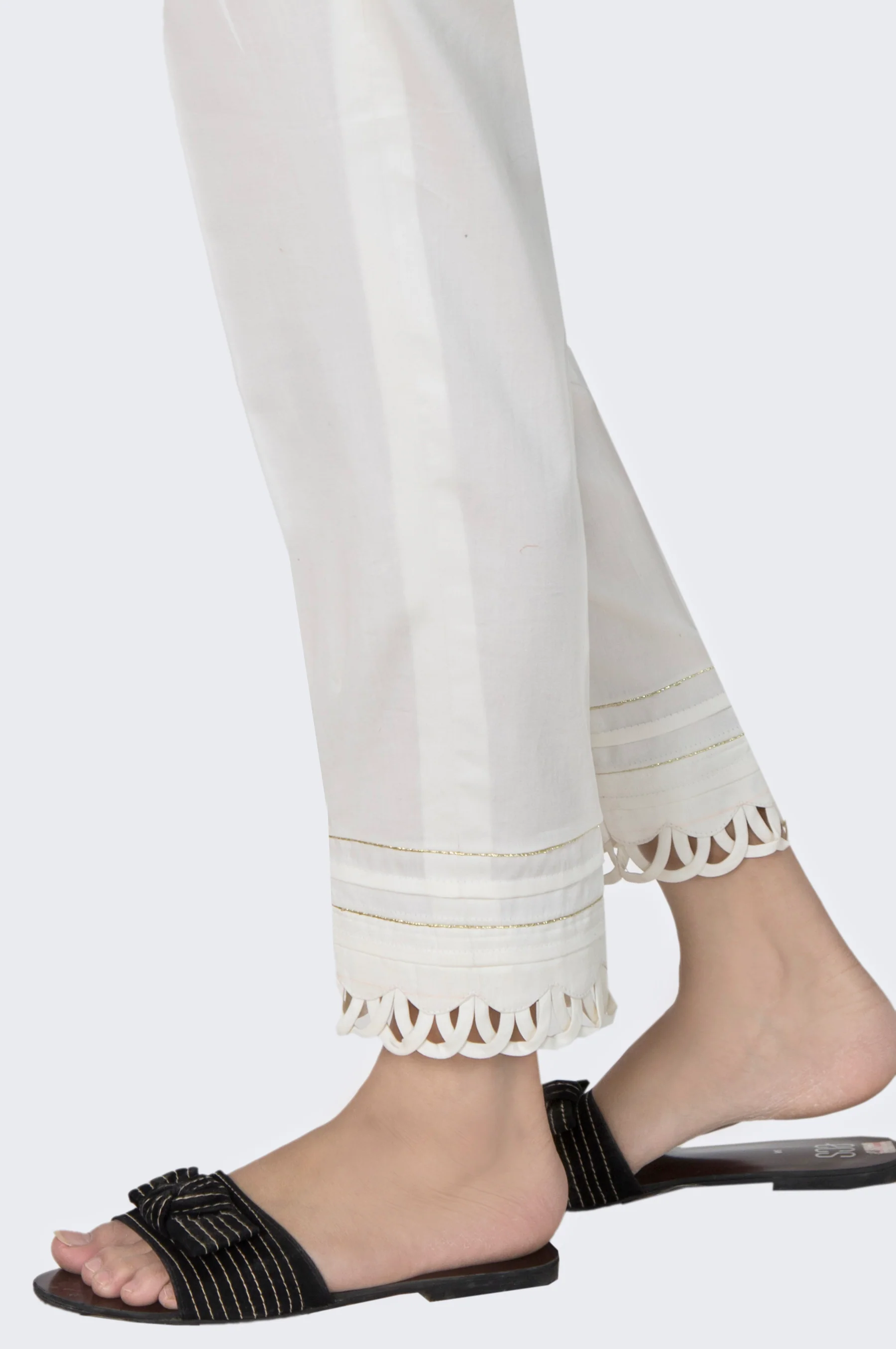 Embellished Cotton Satin Cigarette Pants - White - Image 2