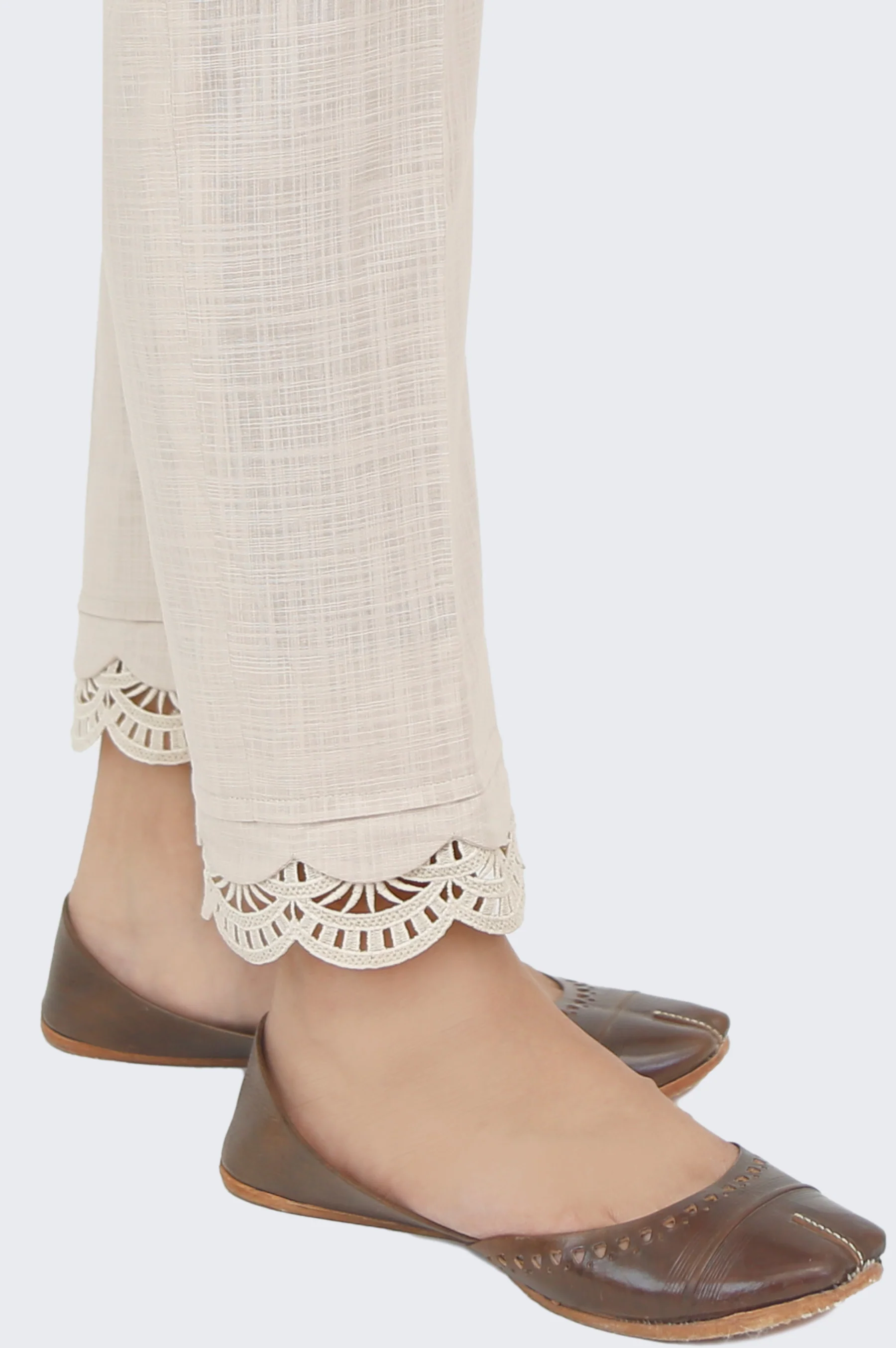 Embellished Cotton slub Cigarette Pants - Beige - Image 2